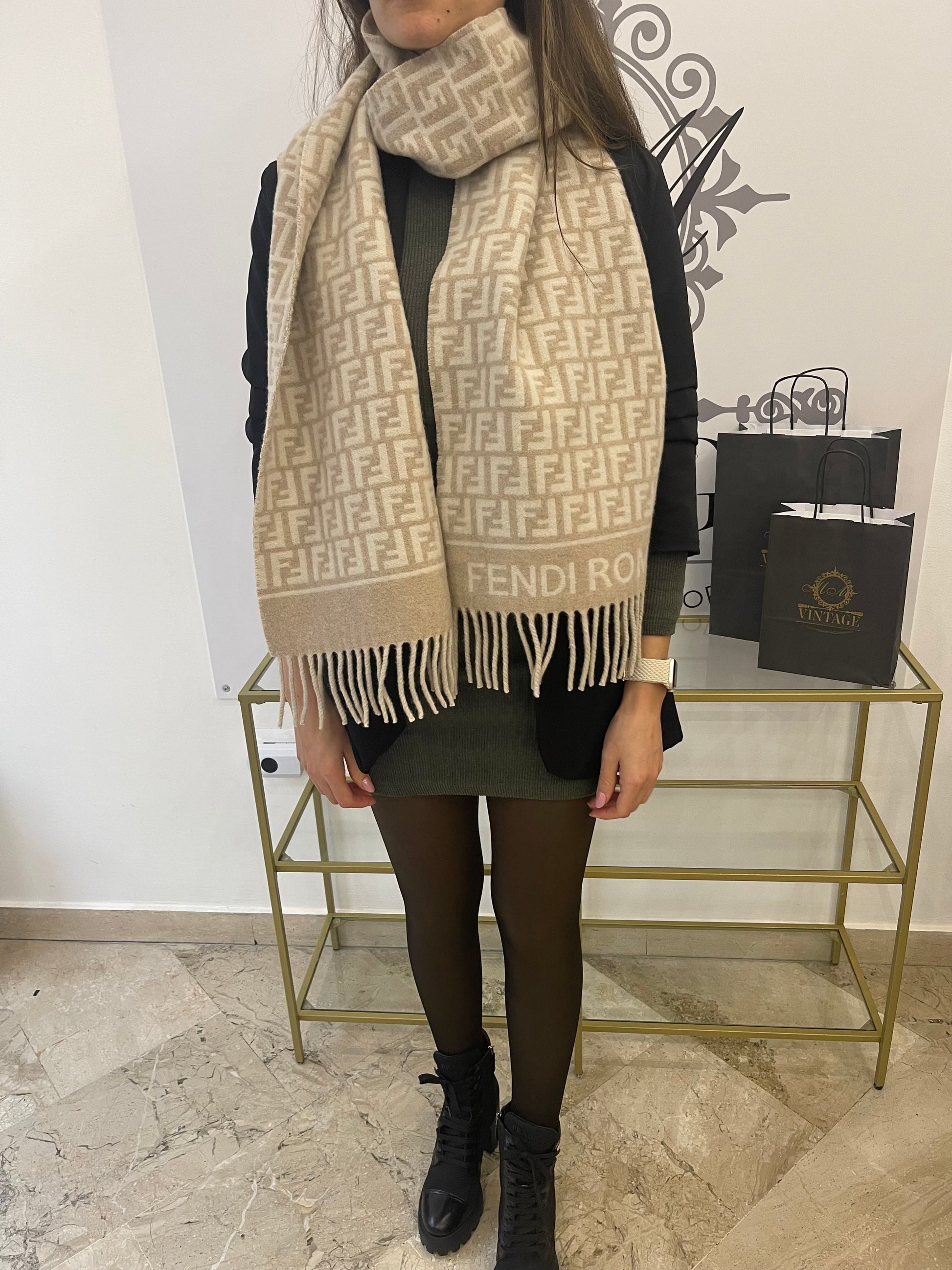 Sciarpa FF beige/avorio Fendi