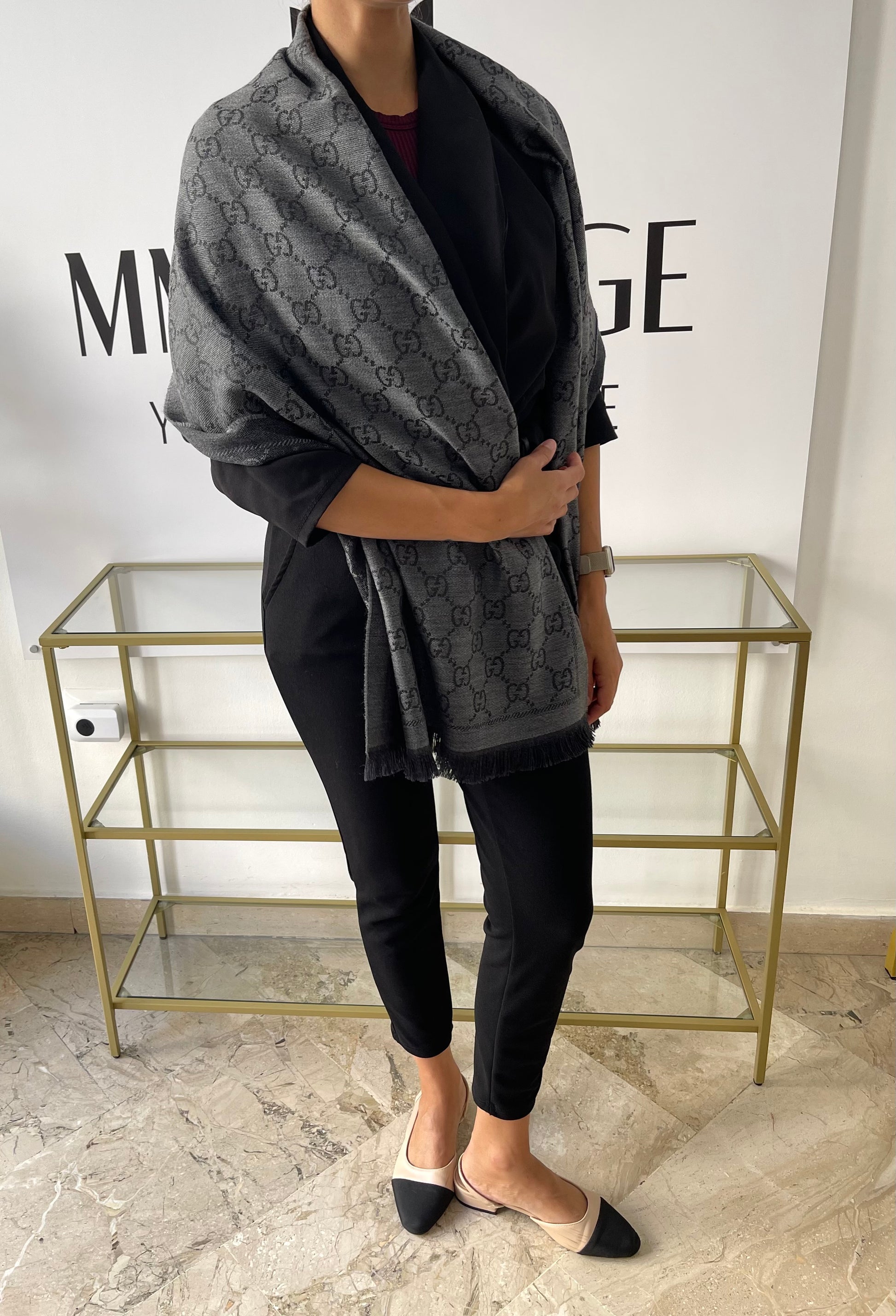 Sciarpa GG jacquard grigio antracite Gucci