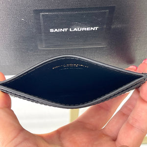 Portacarte con logo oro in pelle martellata YSL
