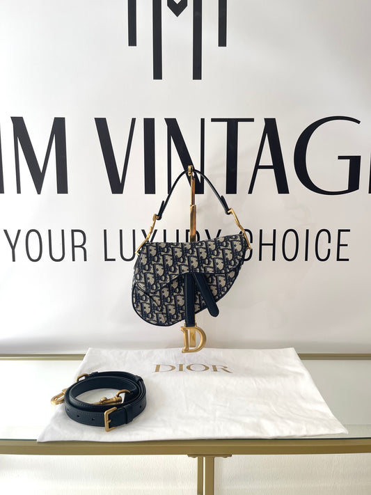 Borsa Mini Saddle Jacquard Oblique blu Dior