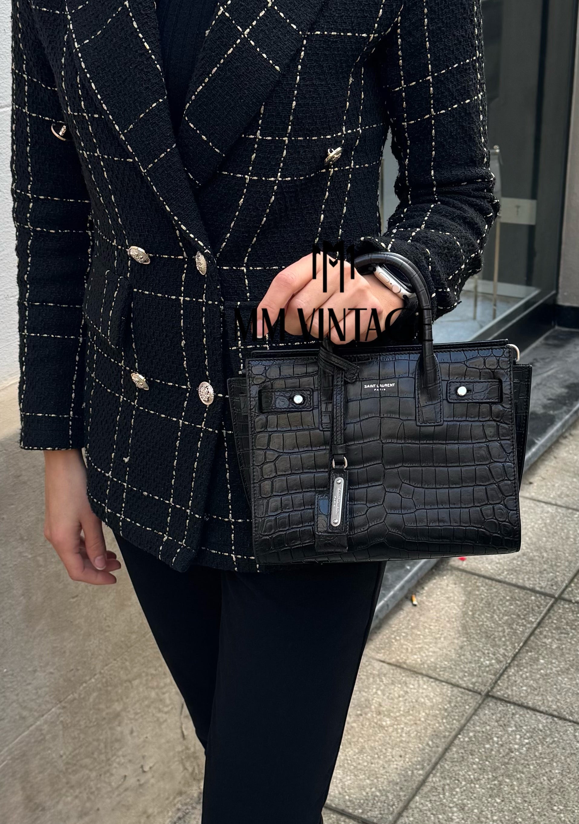 Borsa Sac De Jour Nano Goffrata Coccodrillo Saint Laurent