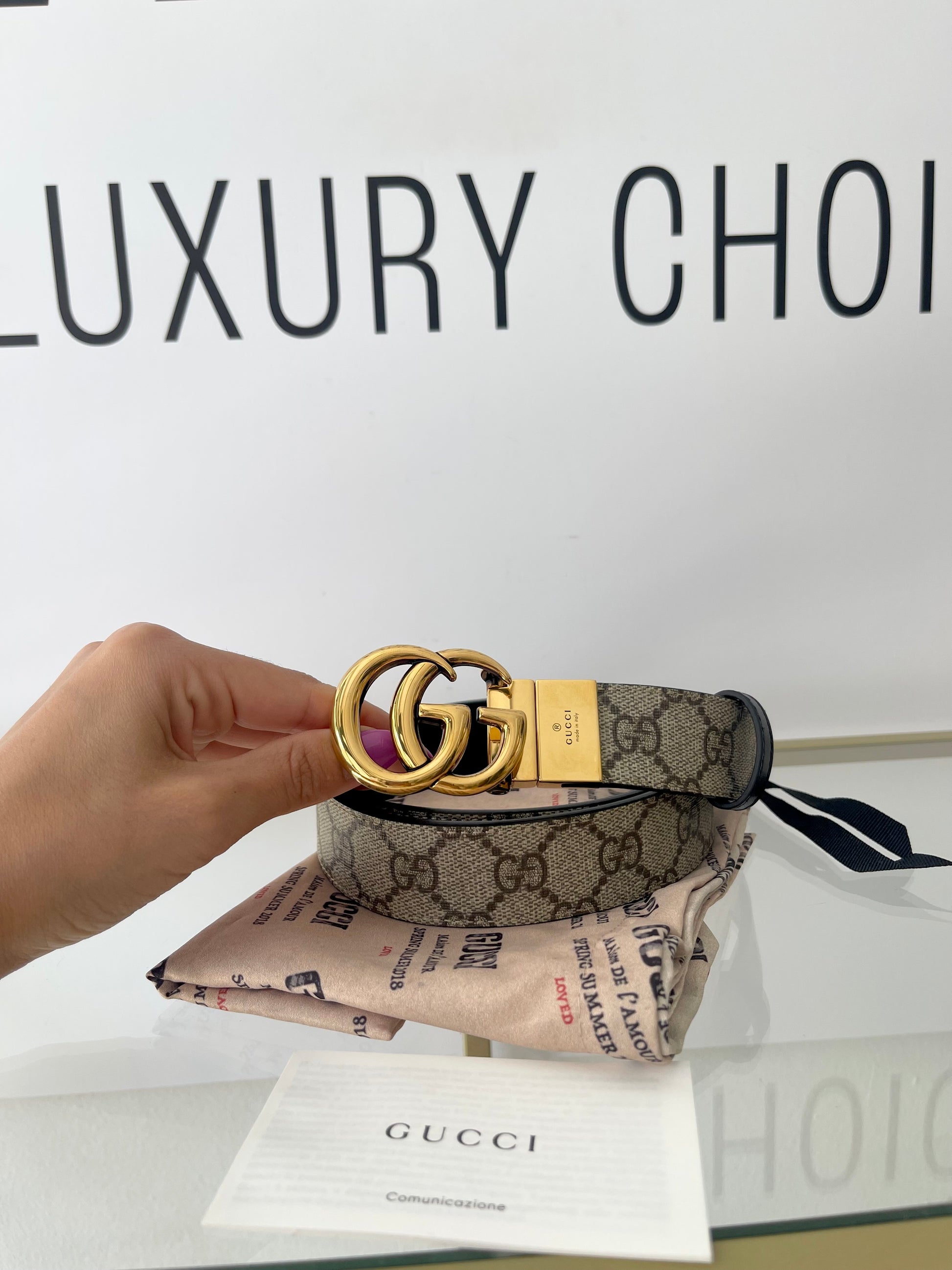 Cintura reversibile GG Marmont Supreme 3 cm Gucci