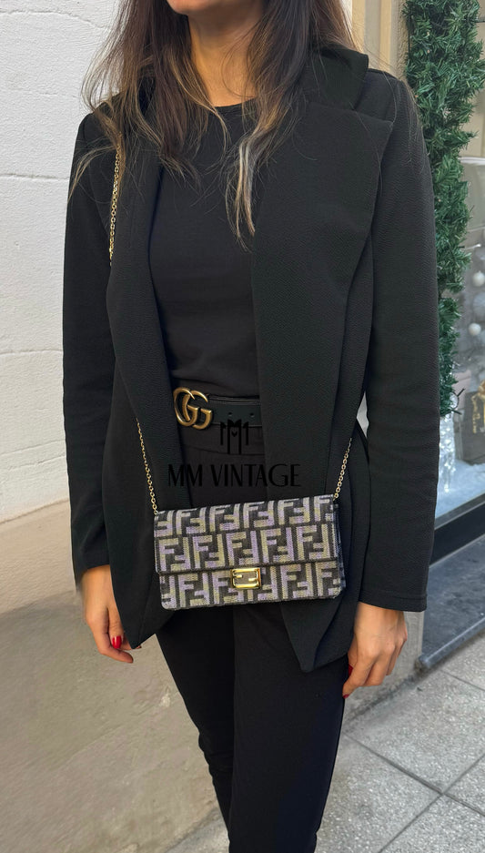 Wallet On Chain Baguette in denim Fendi