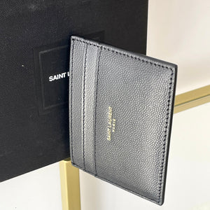 Portacarte con logo oro in pelle martellata YSL