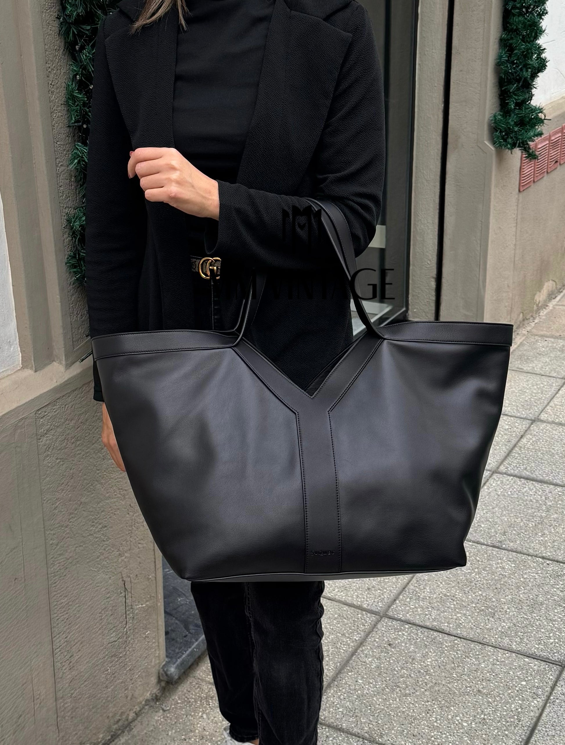 Tote Bag Y maxi in pelle martellata Saint Laurent