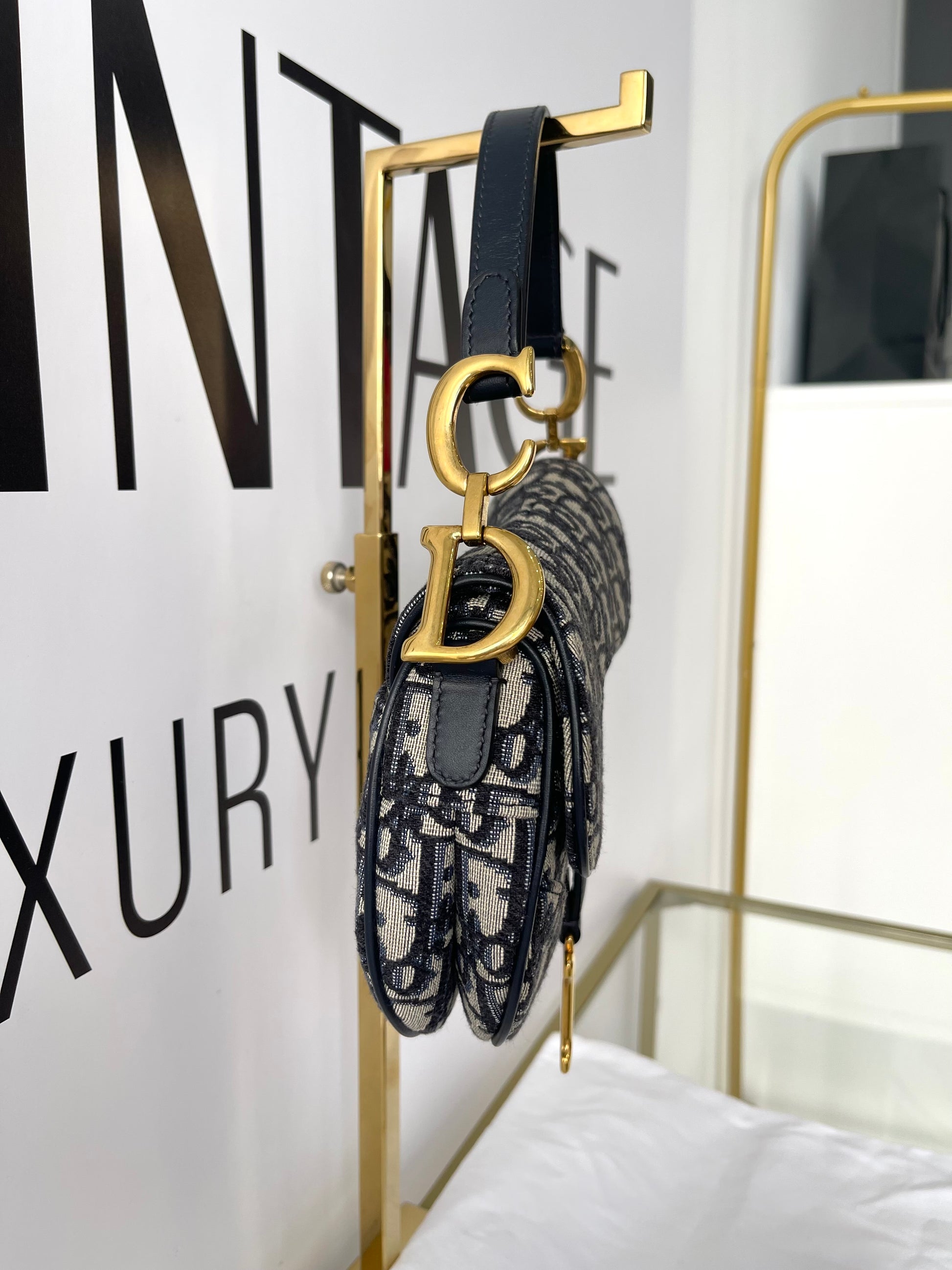 Borsa Mini Saddle Jacquard blu Dior