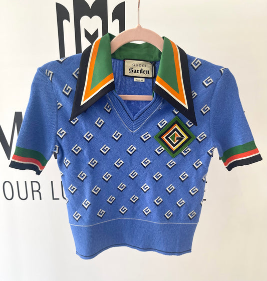 Top in lana Gucci Garden blu