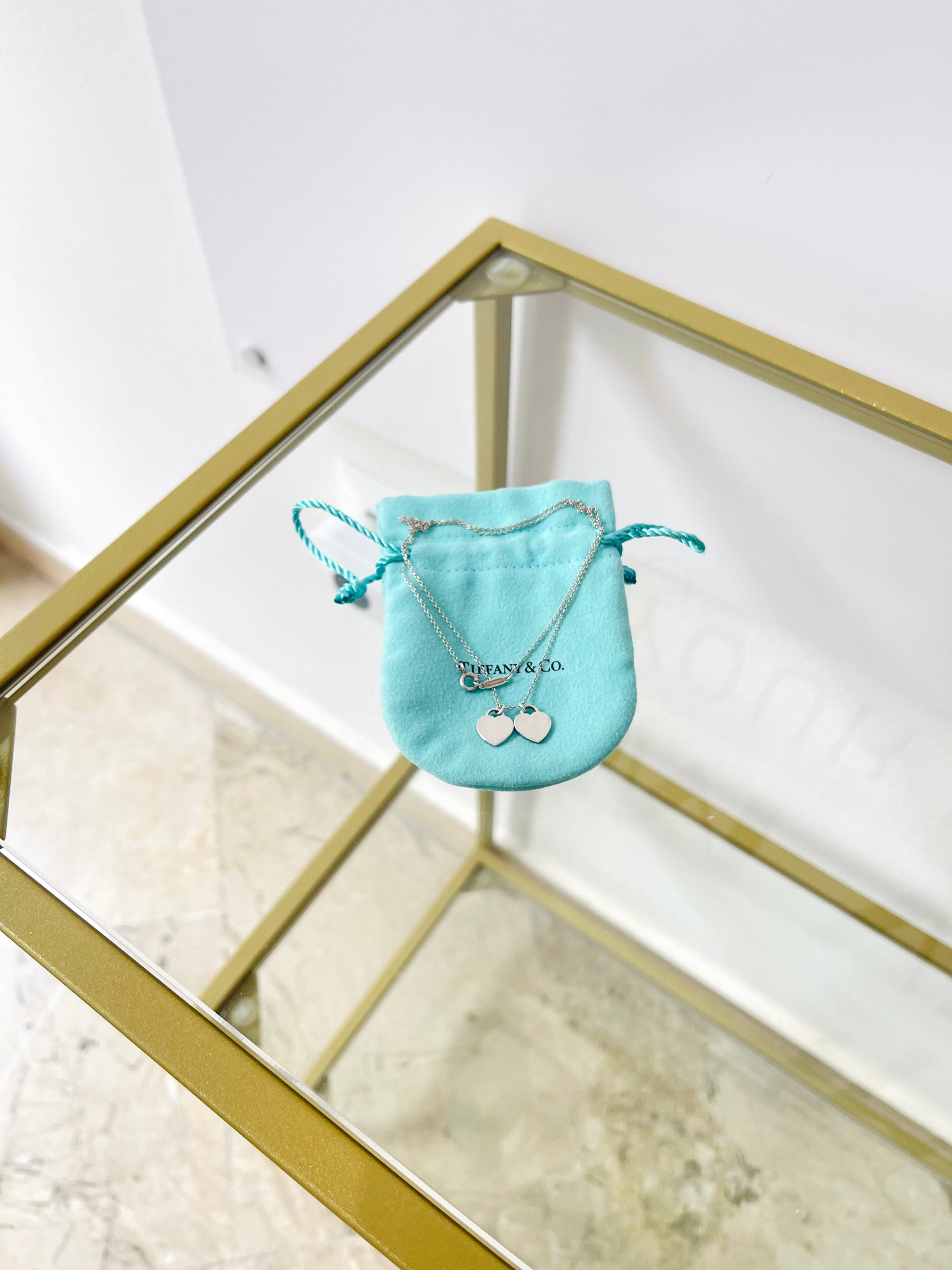 Girocollo cuori mini smaltato verde Tiffany