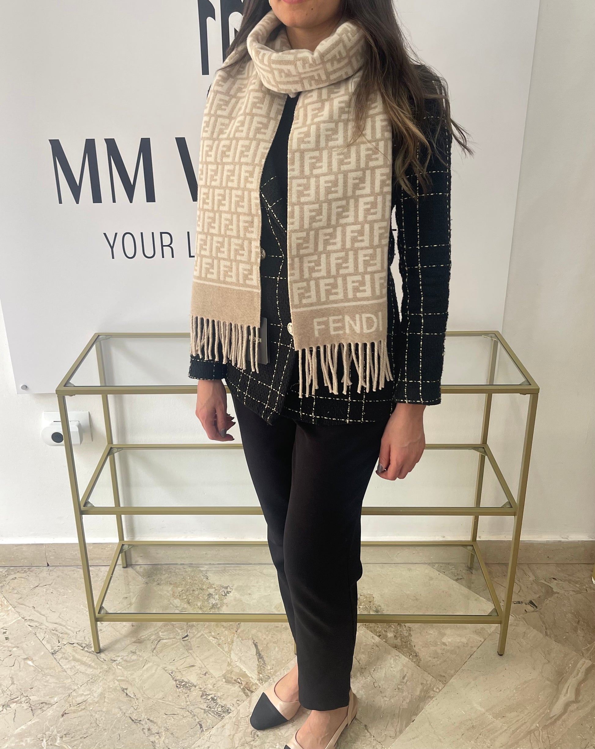 Sciarpa FF beige/avorio Fendi