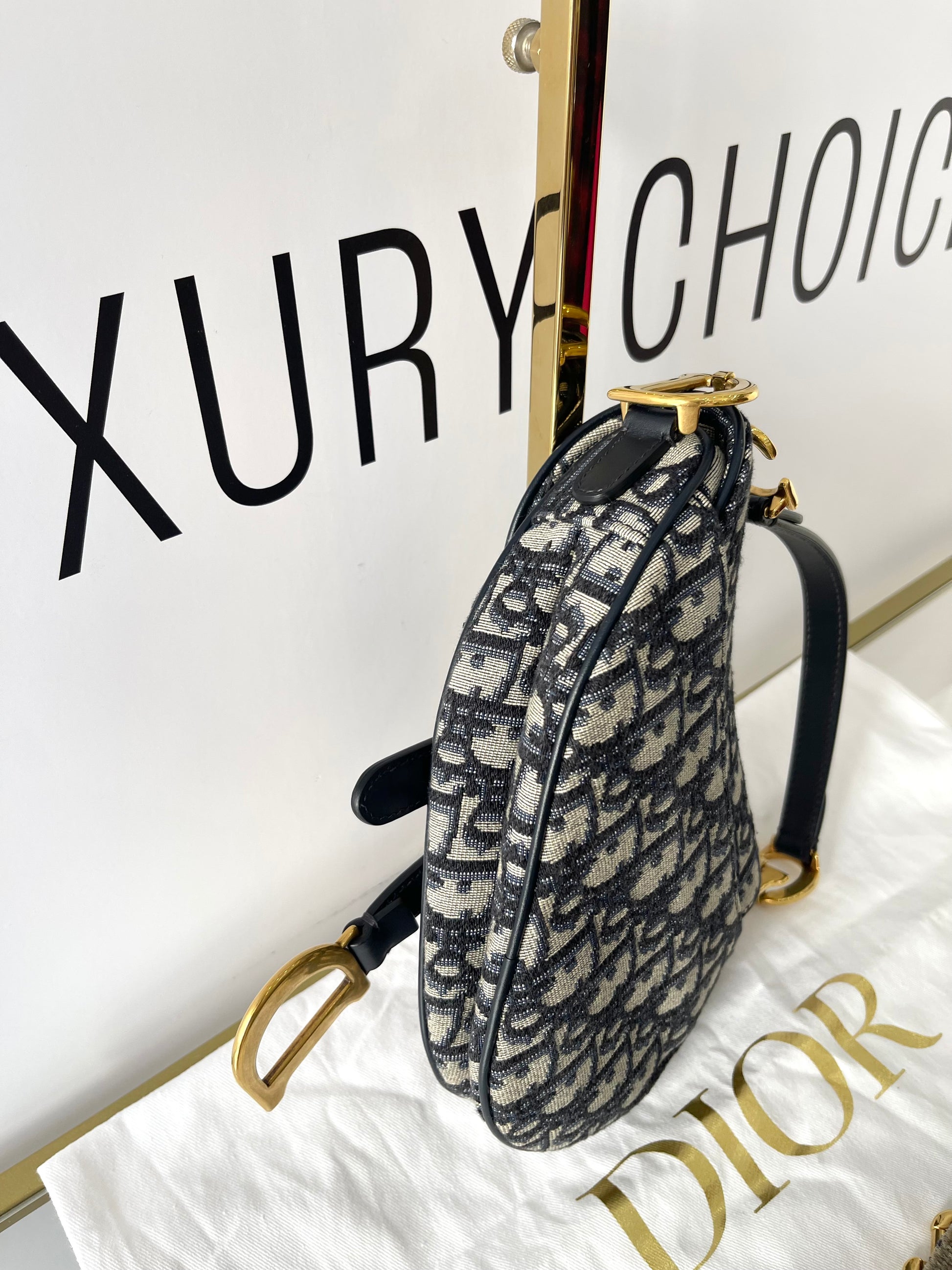 Borsa Mini Saddle Jacquard blu Dior