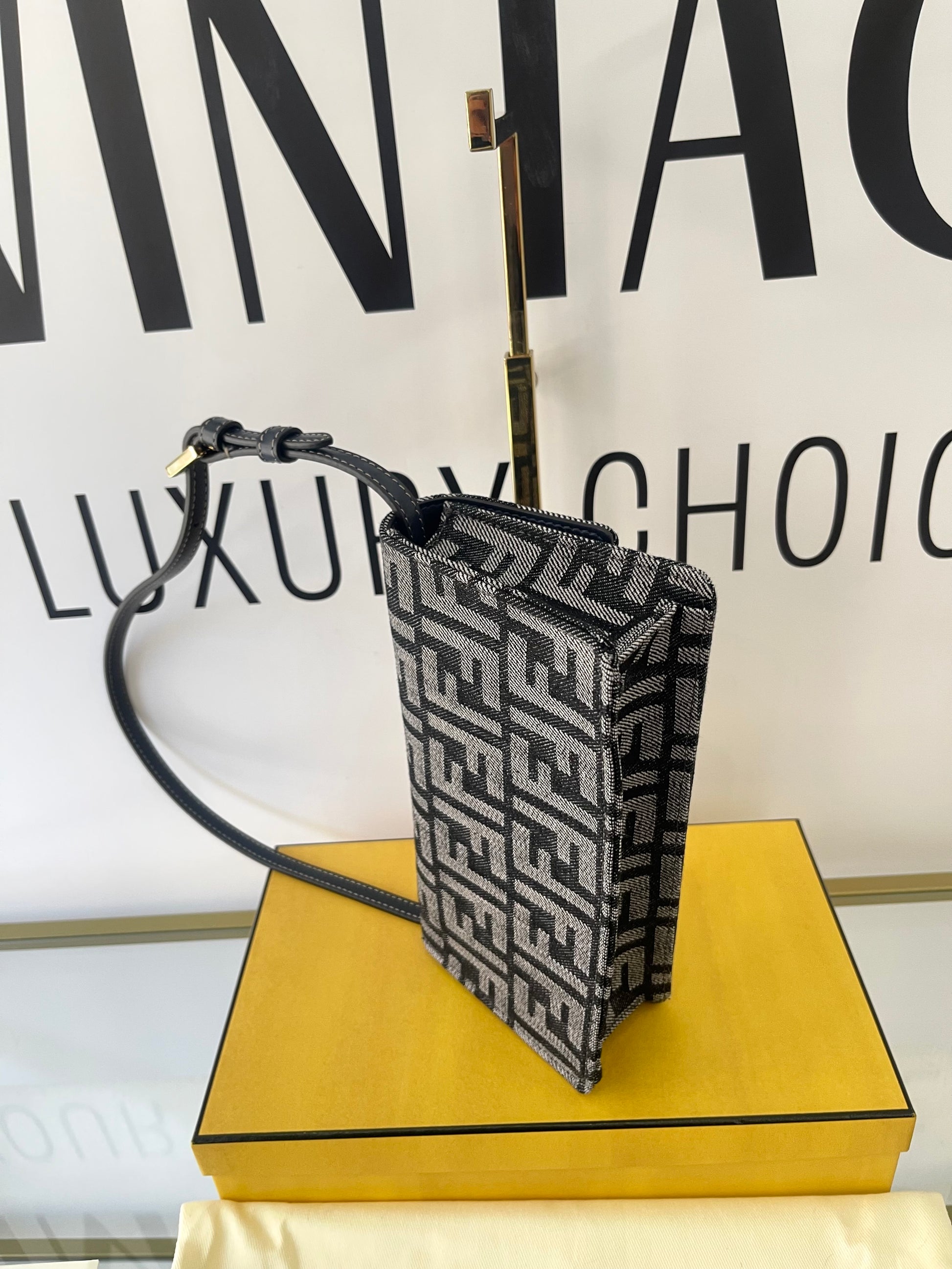 Wallet On Chain Baguette in denim Fendi