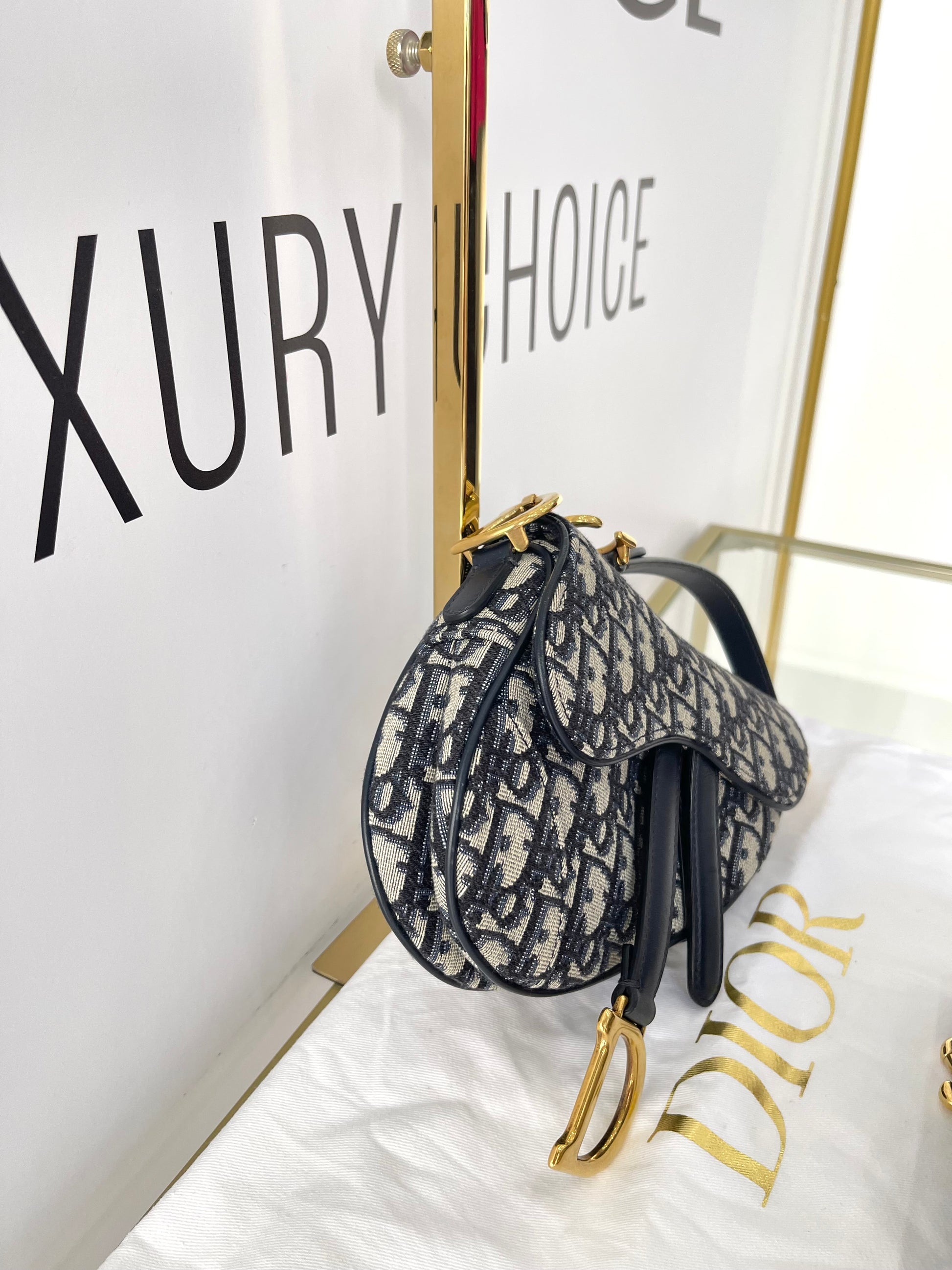 Borsa Mini Saddle Jacquard blu Dior