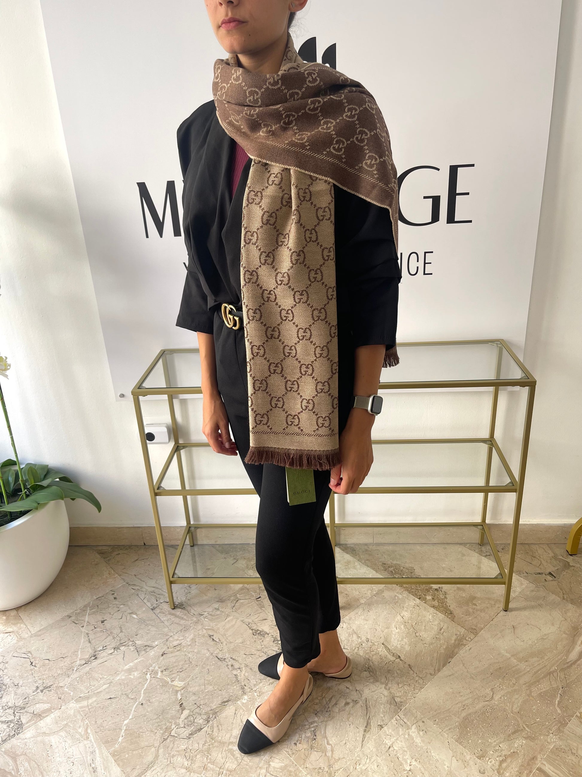 Sciarpa GG jacquard sabbia/marrone Gucci