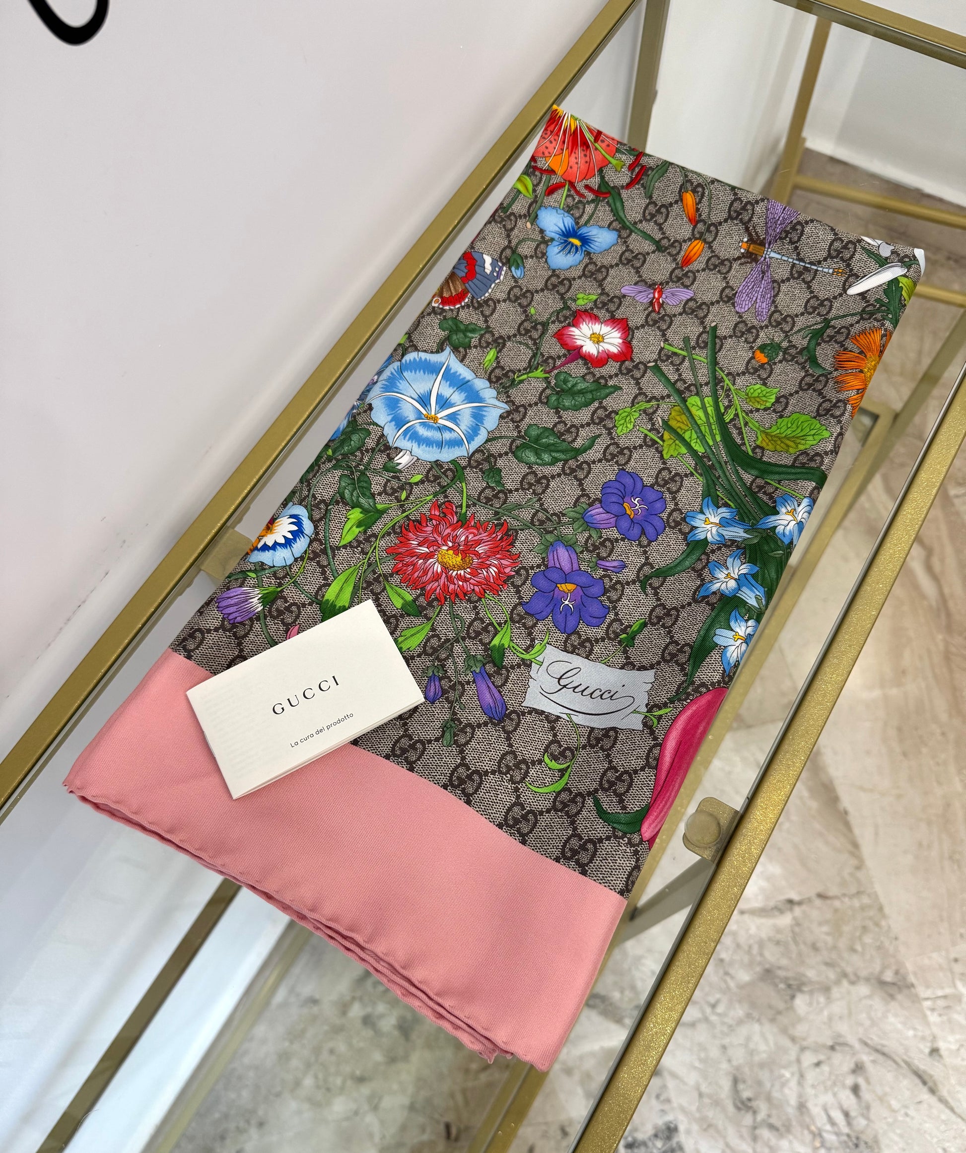 Stola in twill di seta Flora Gucci