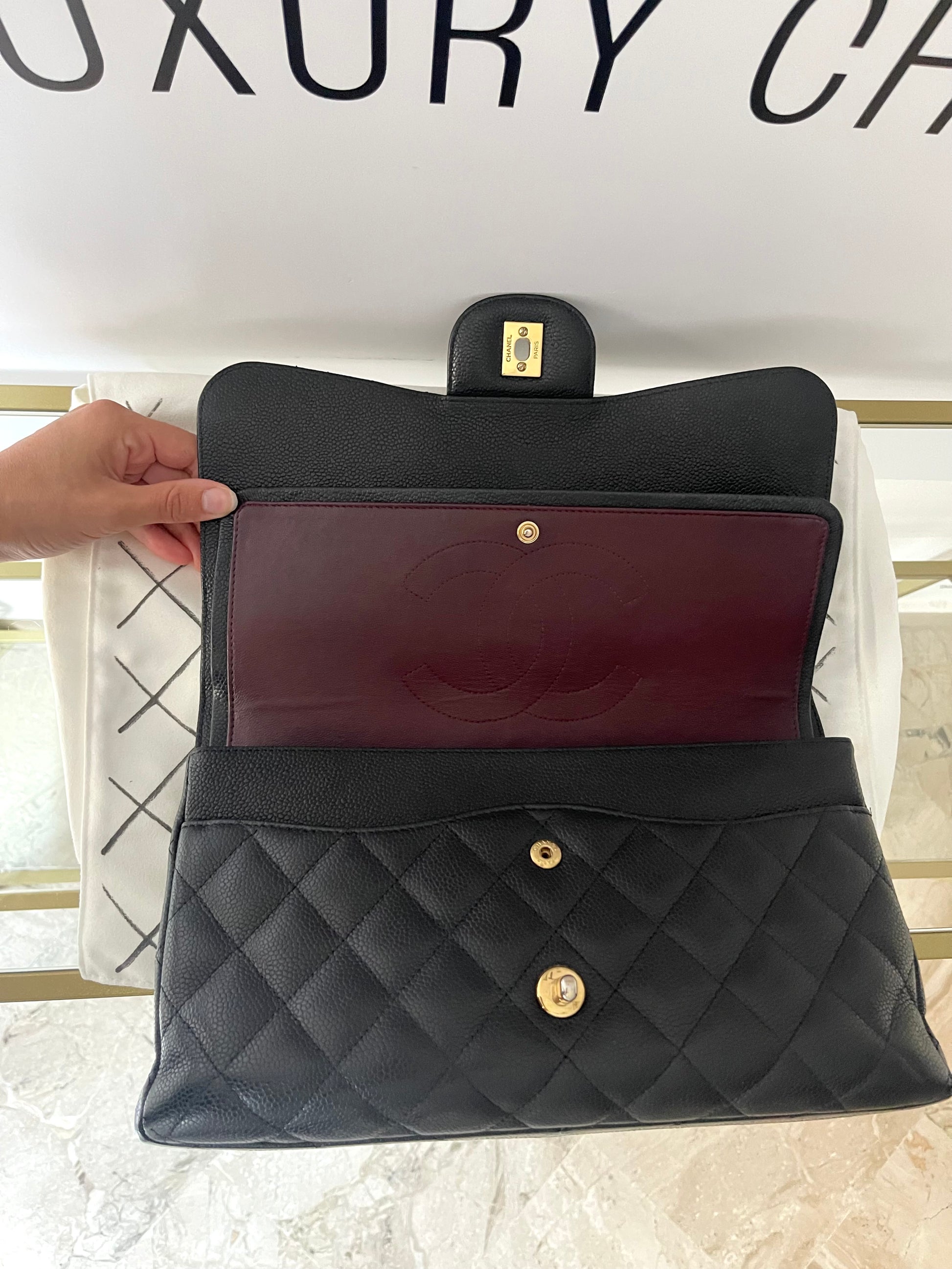 Borsa Timeless Jumbo hw oro caviar doppia patta Chanel