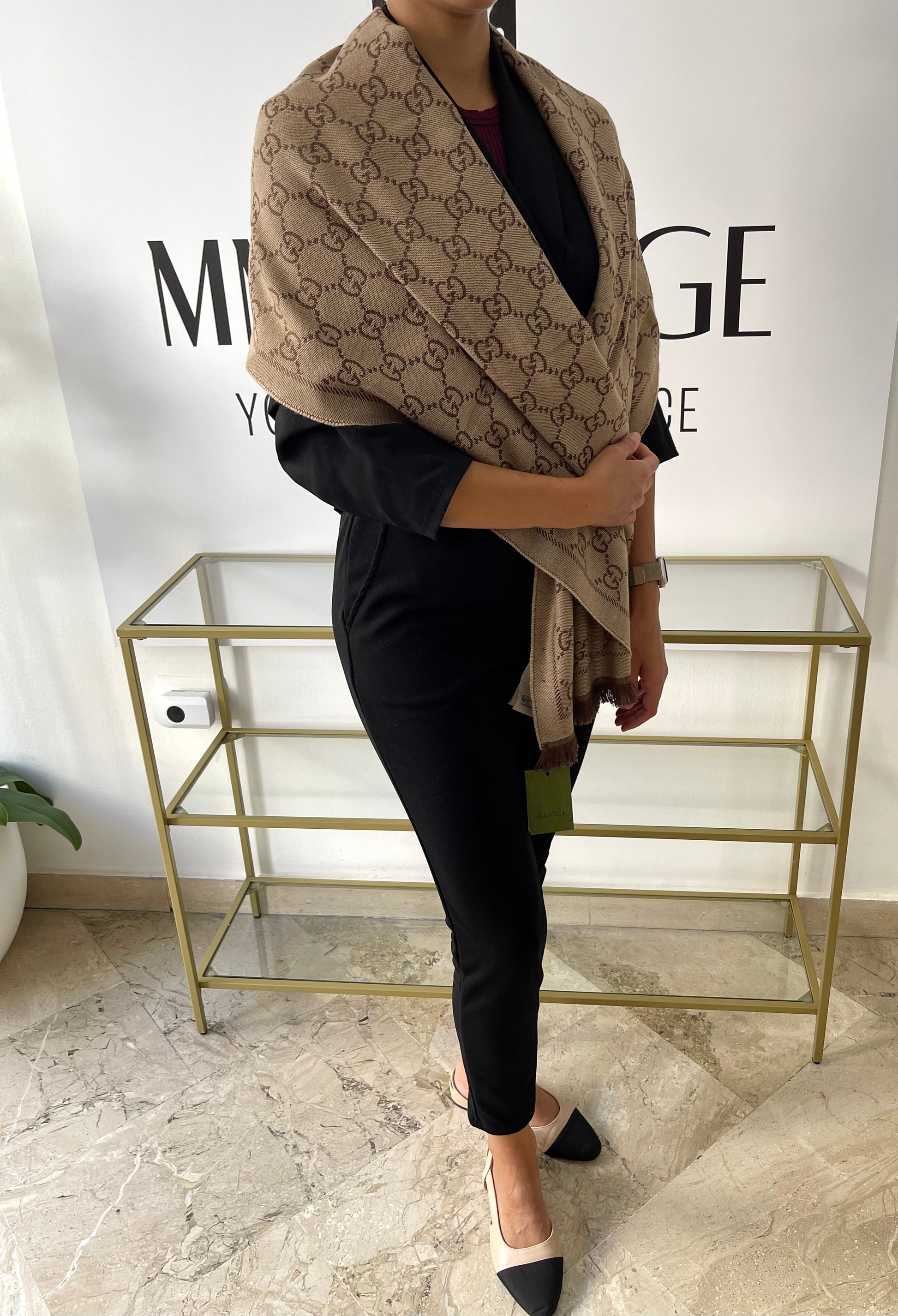 Sciarpa GG jacquard sabbia/marrone Gucci