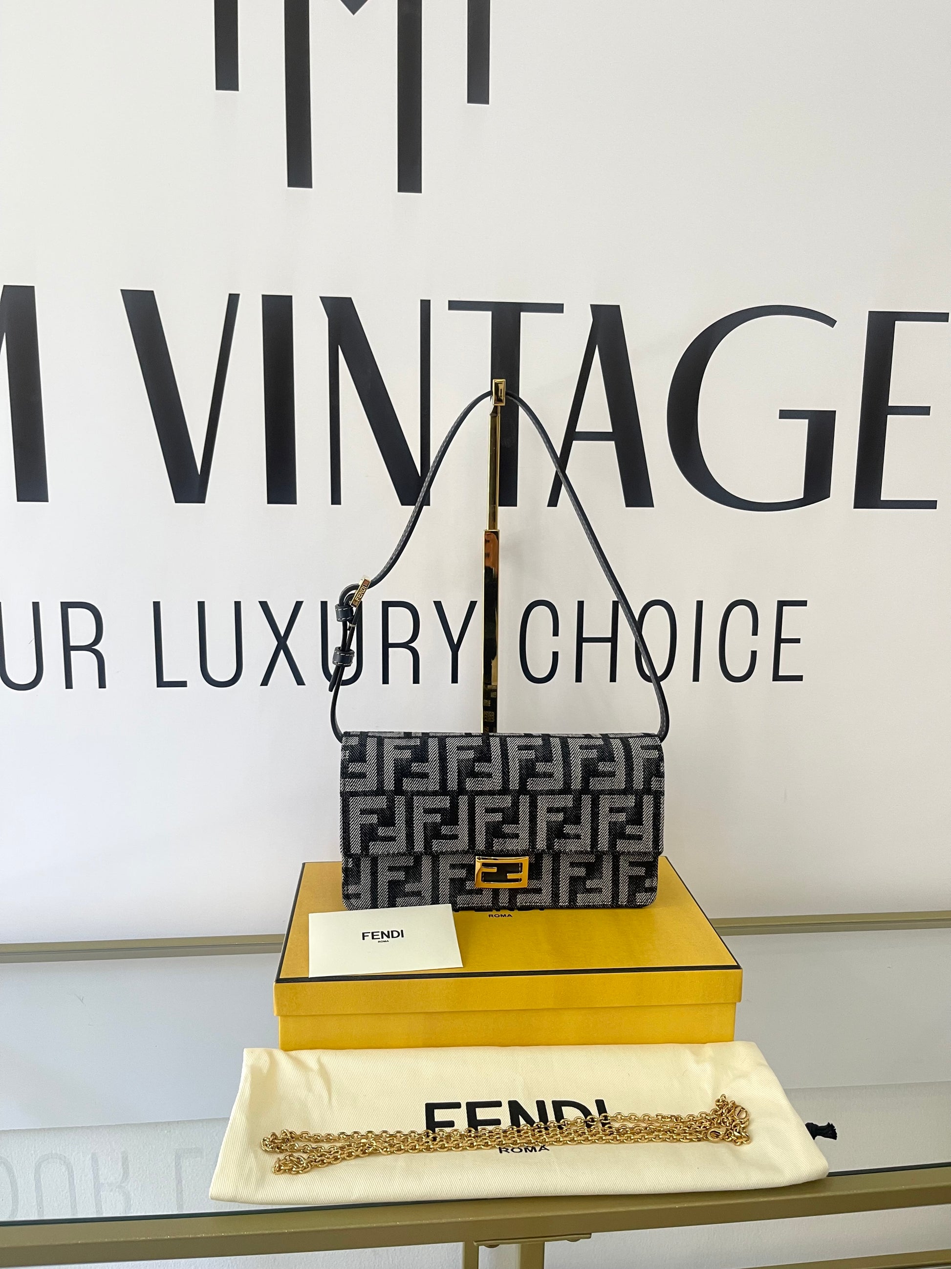 Wallet On Chain Baguette in denim Fendi