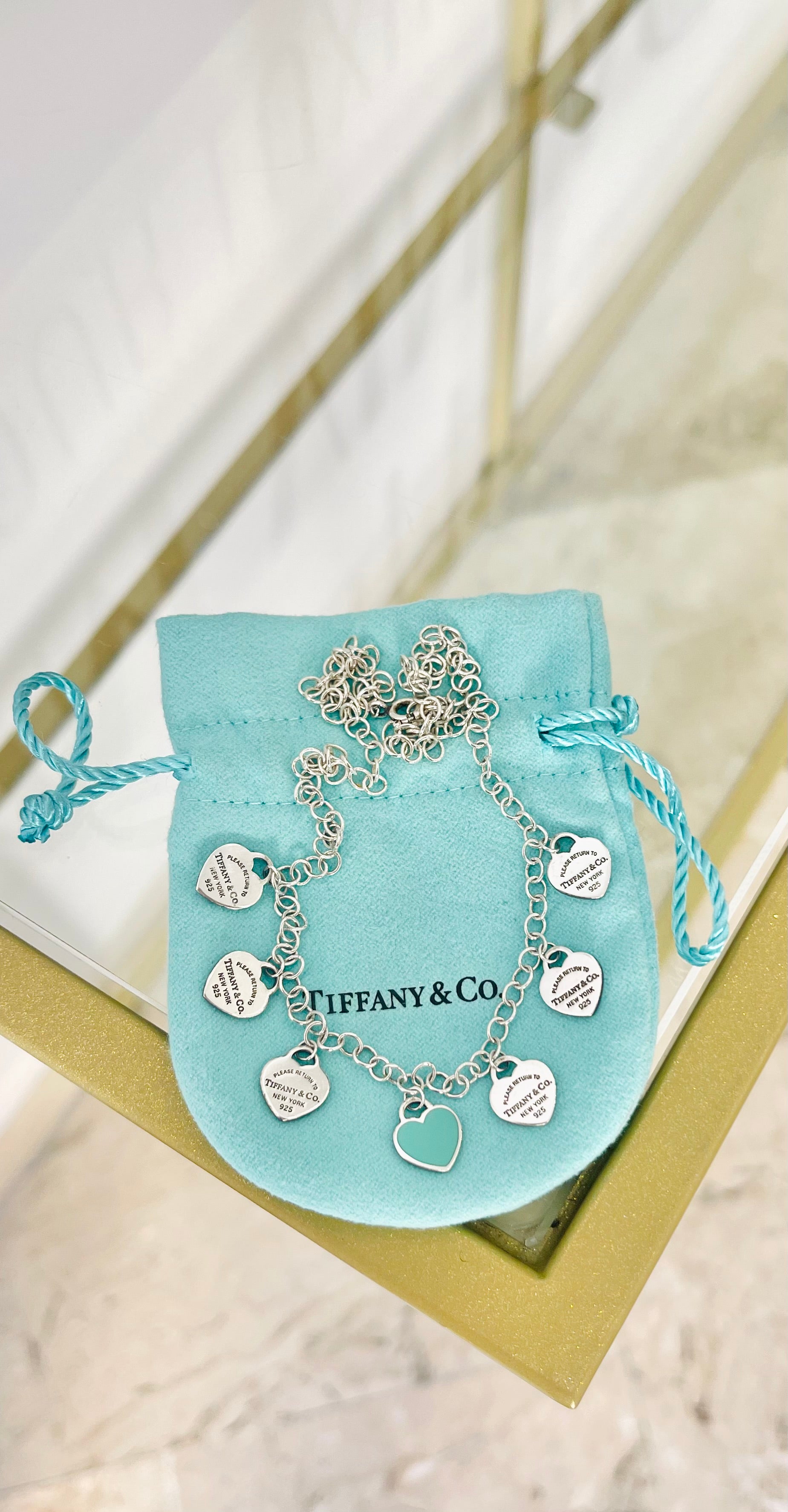 Collana multi ciondoli cuori mini smaltato verde Tiffany