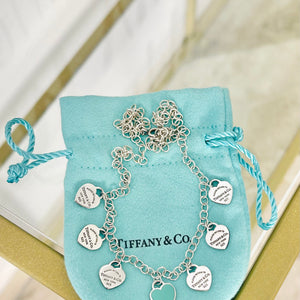 Collana multi ciondoli cuori mini smaltato verde Tiffany