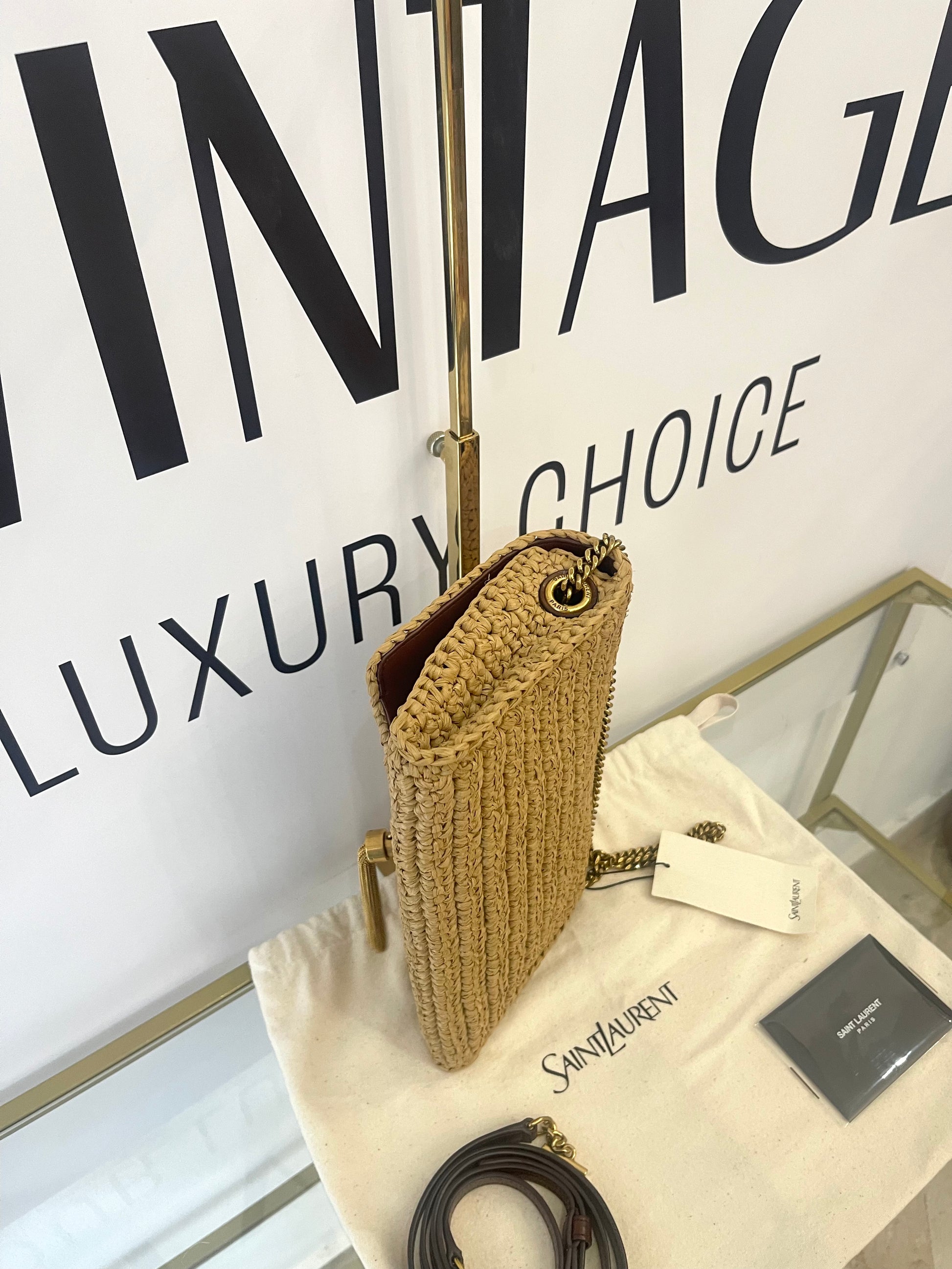 Borsa Kate 99 in rafia con nappina Saint Laurent