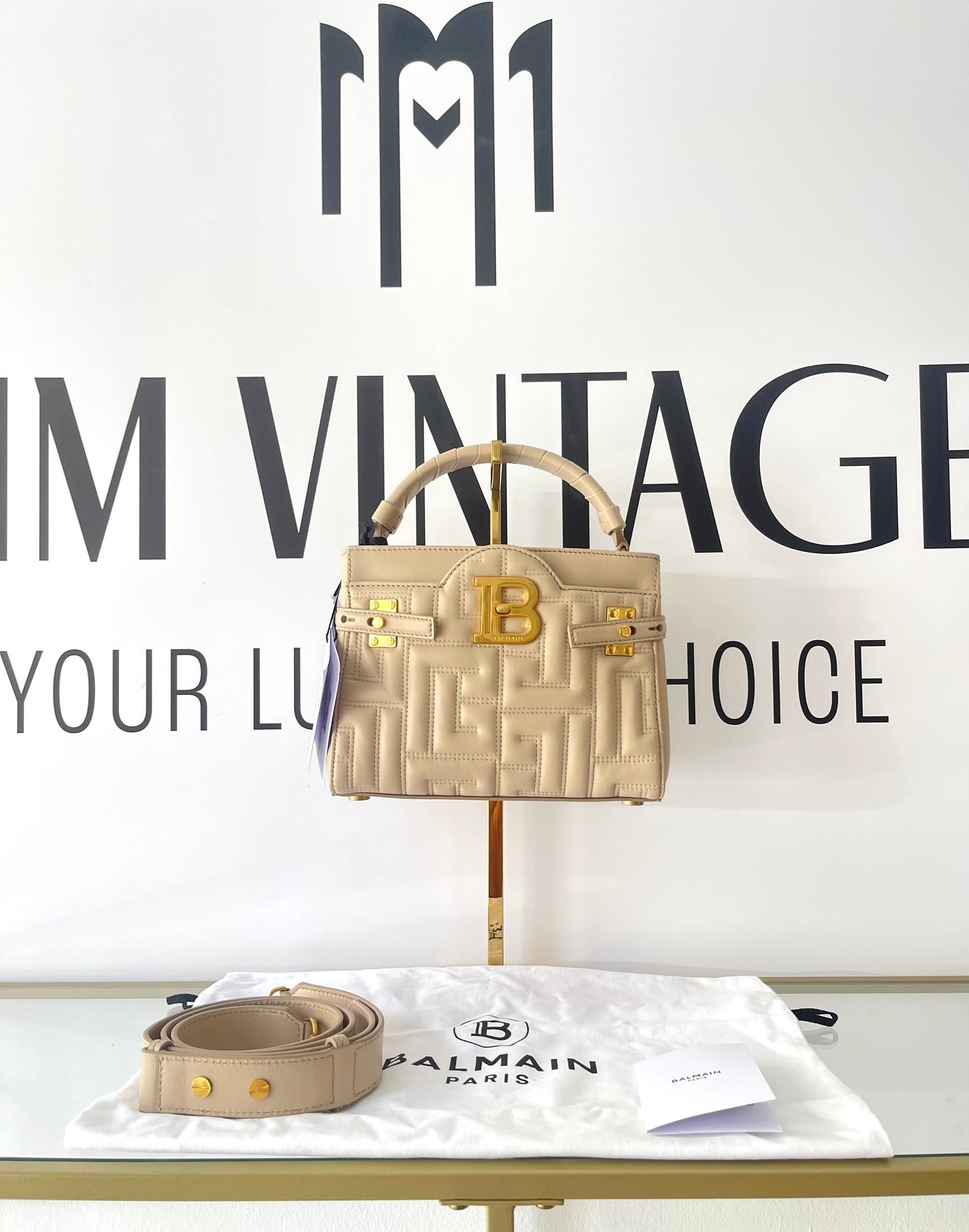 Borsa B-Buzz pelle trapuntata 22 Beige Balmain