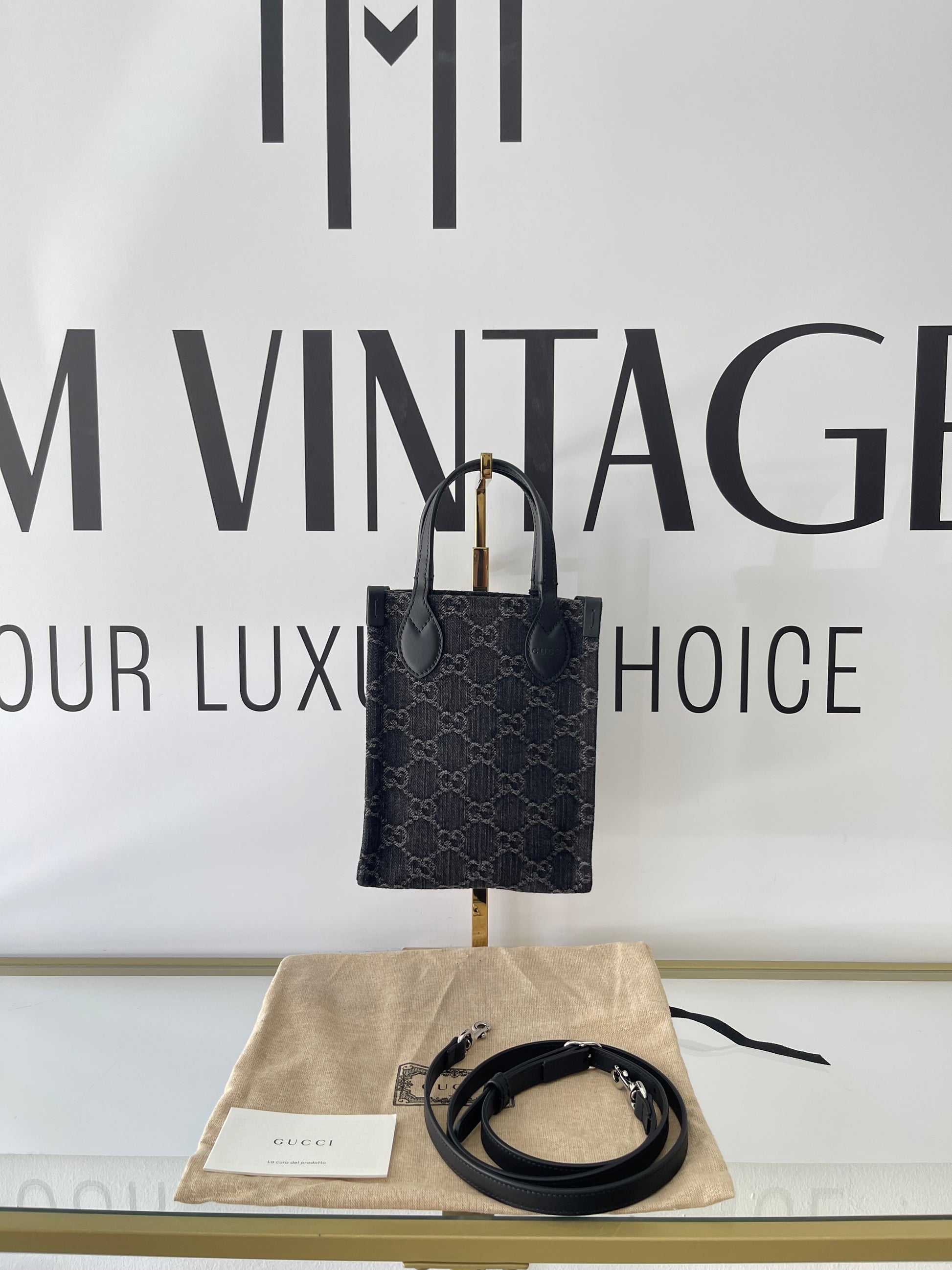 Borsa Mini Tote Ophidia GG in denim Gucci