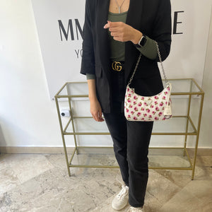 Borsa Re-Edition 2005 in Re-Nylon e Saffiano con motivo rose Prada