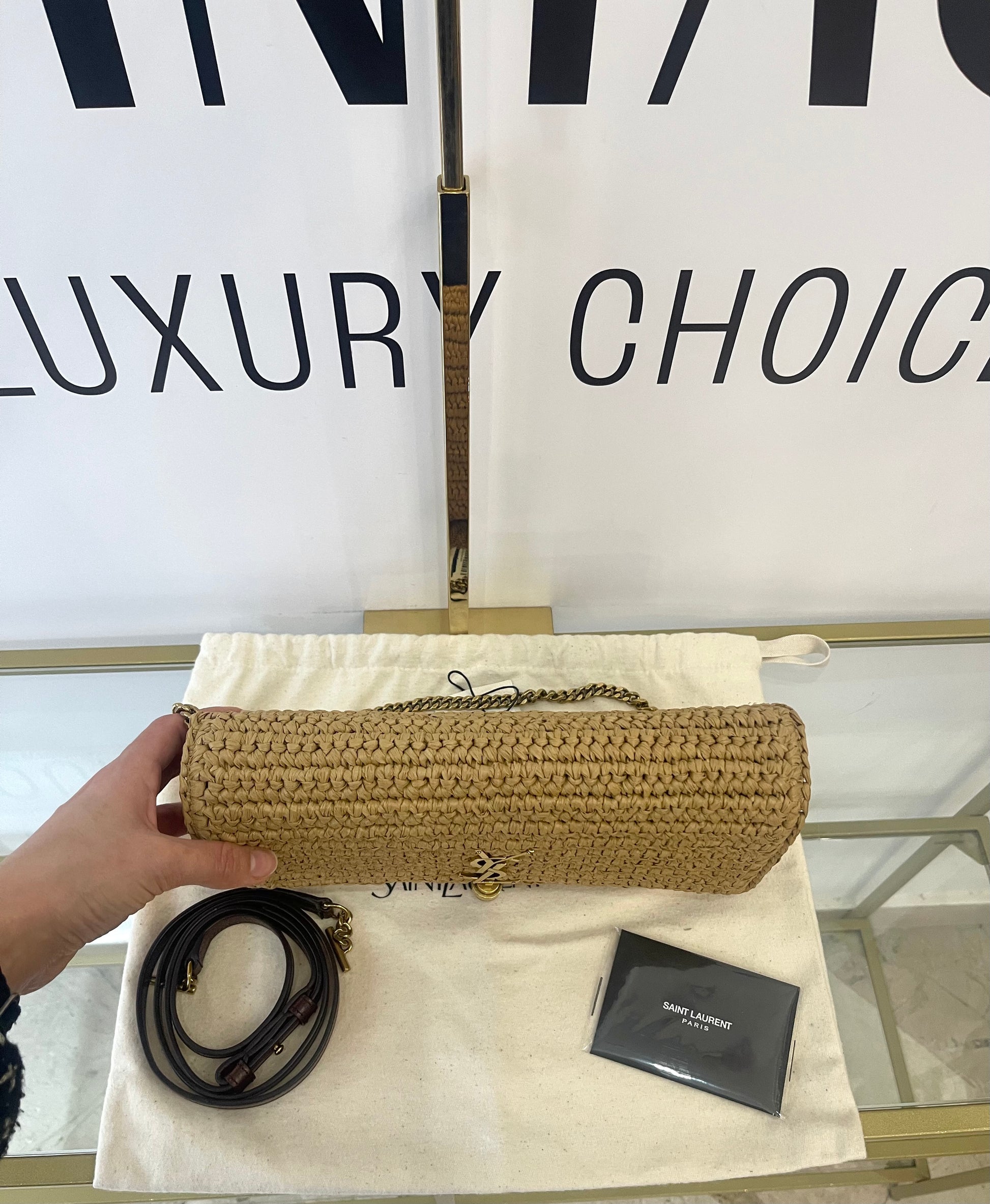 Borsa Kate 99 in rafia con nappina Saint Laurent
