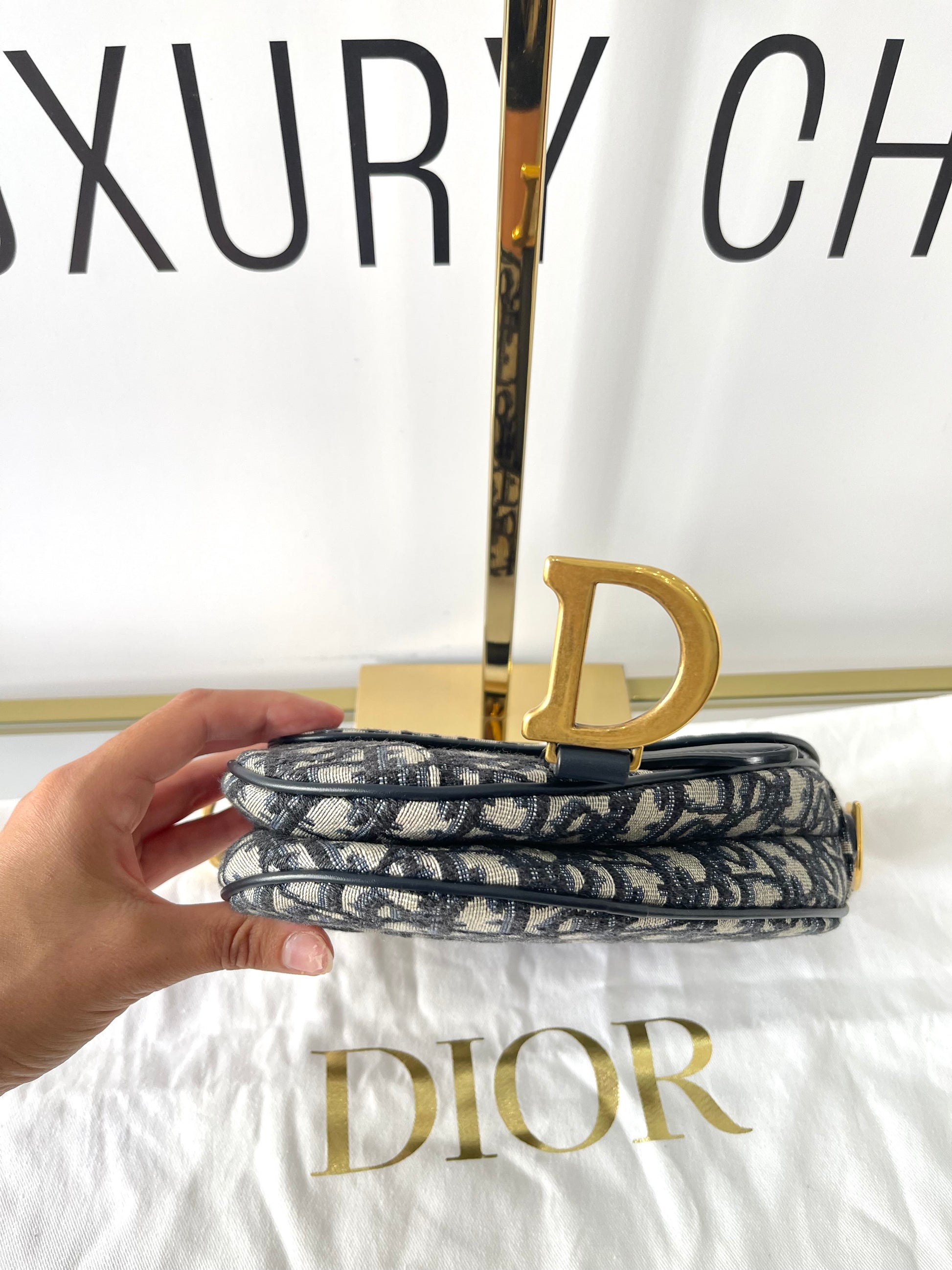 Borsa Mini Saddle Jacquard blu Dior