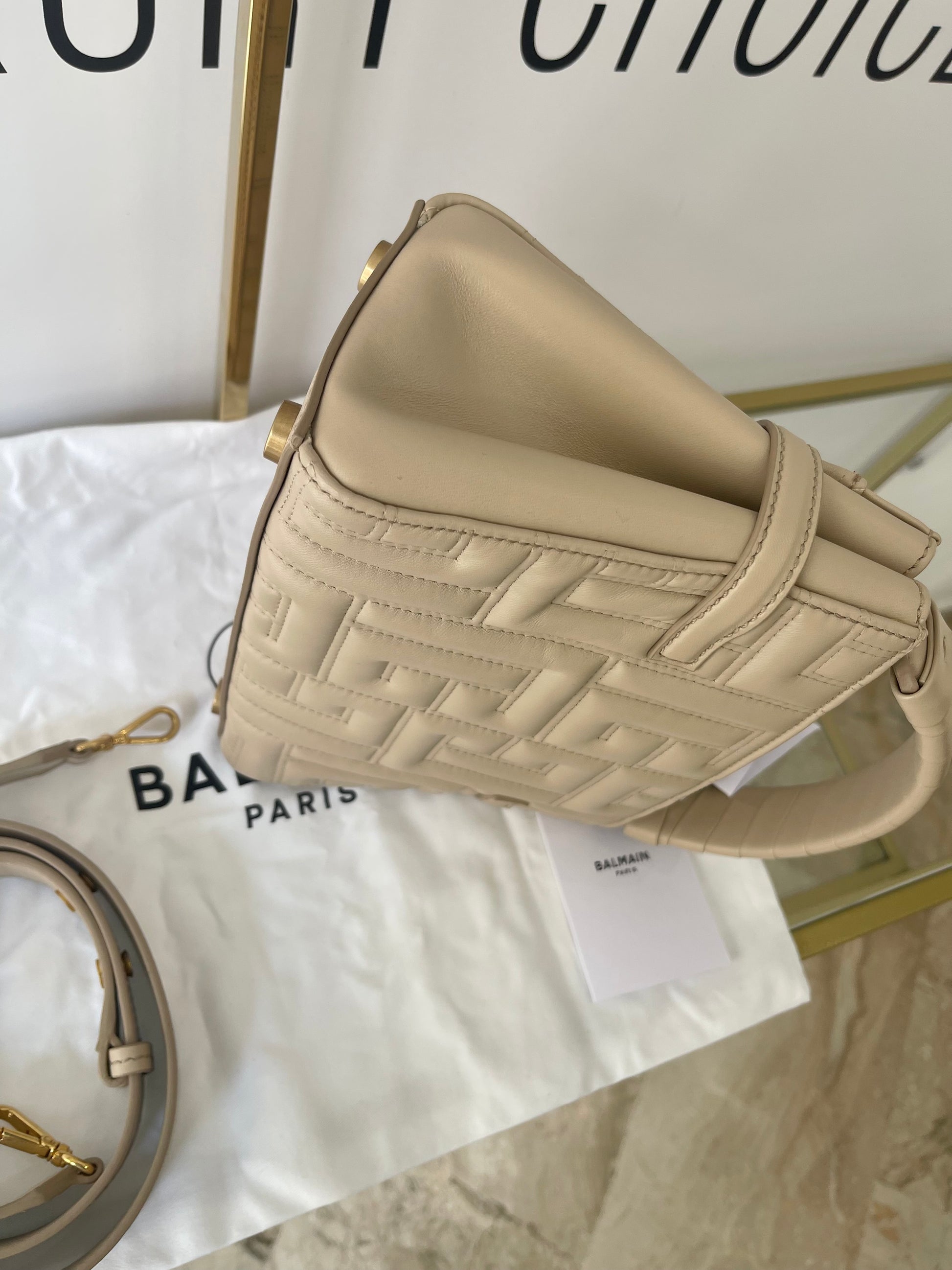 Borsa B-Buzz pelle trapuntata 22 Beige Balmain