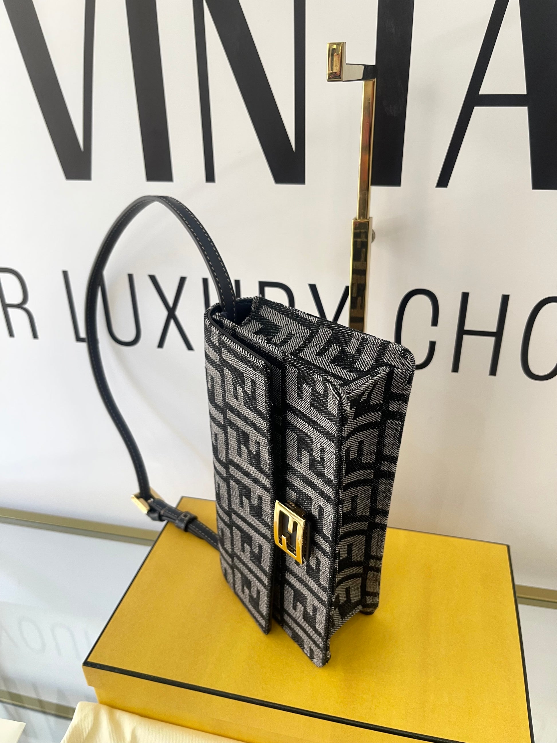 Wallet On Chain Baguette in denim Fendi