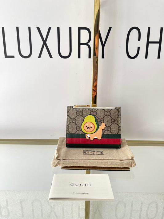Portafoglio GG Supreme con dettaglio cane/avocado Gucci