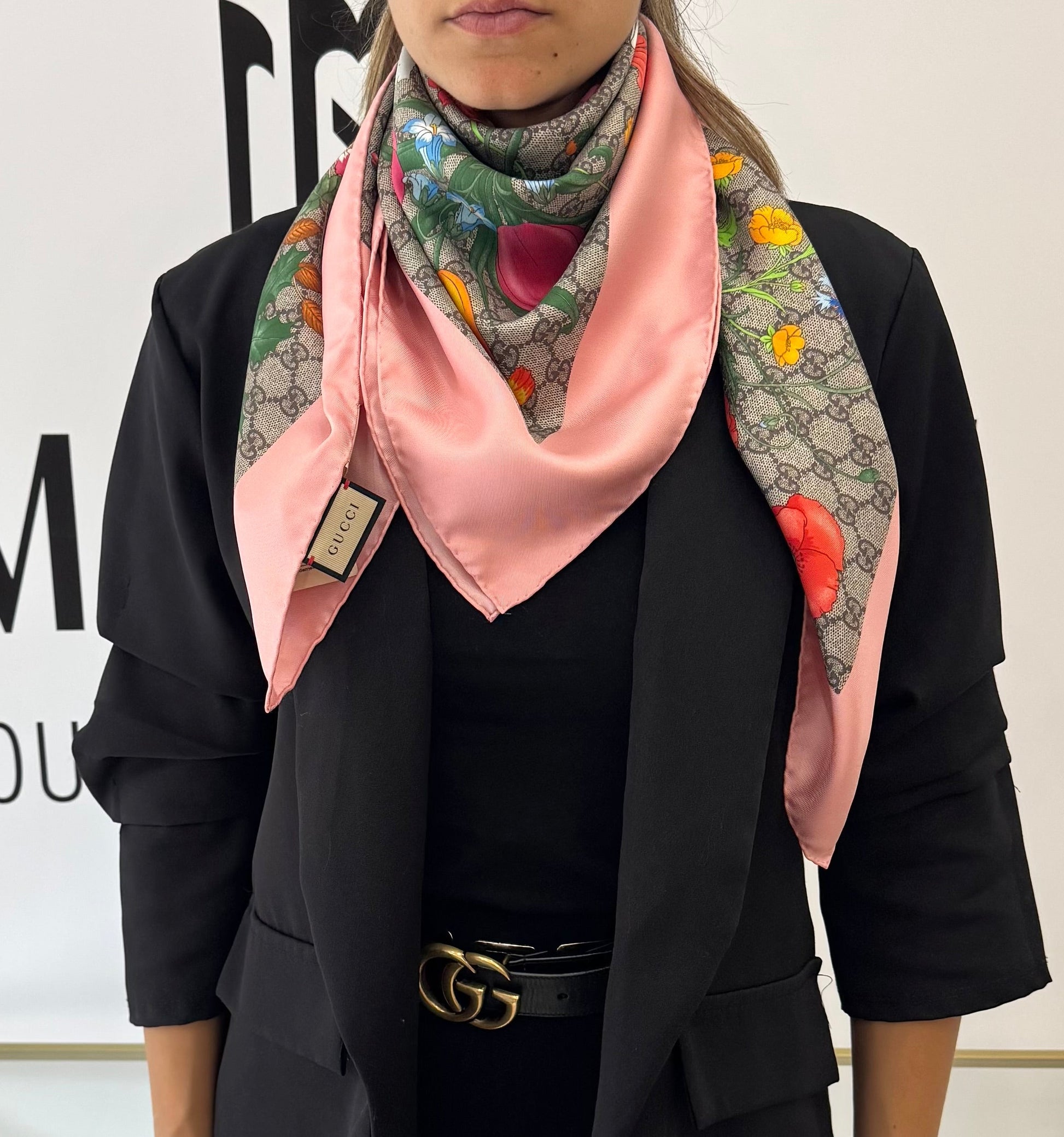 Stola in twill di seta Flora Gucci