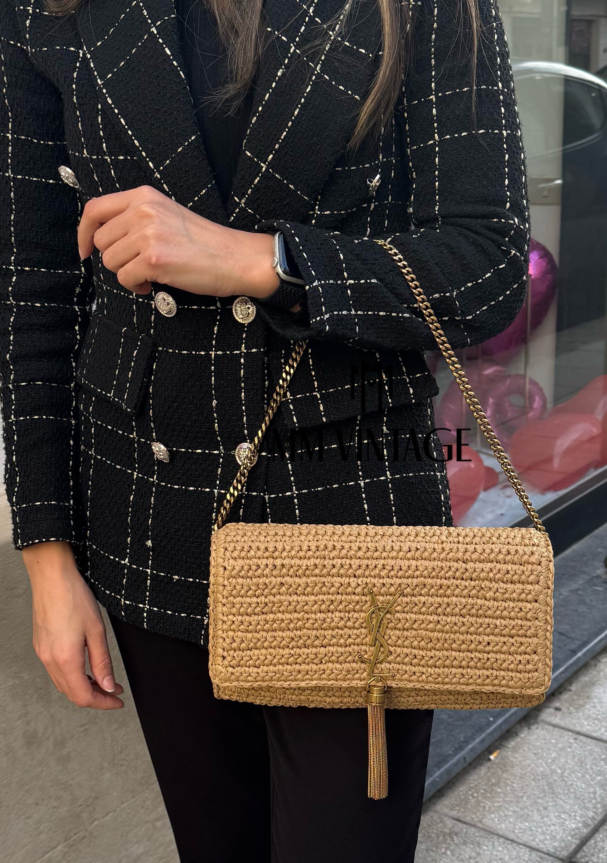 Borsa Kate 99 in rafia con nappina Saint Laurent