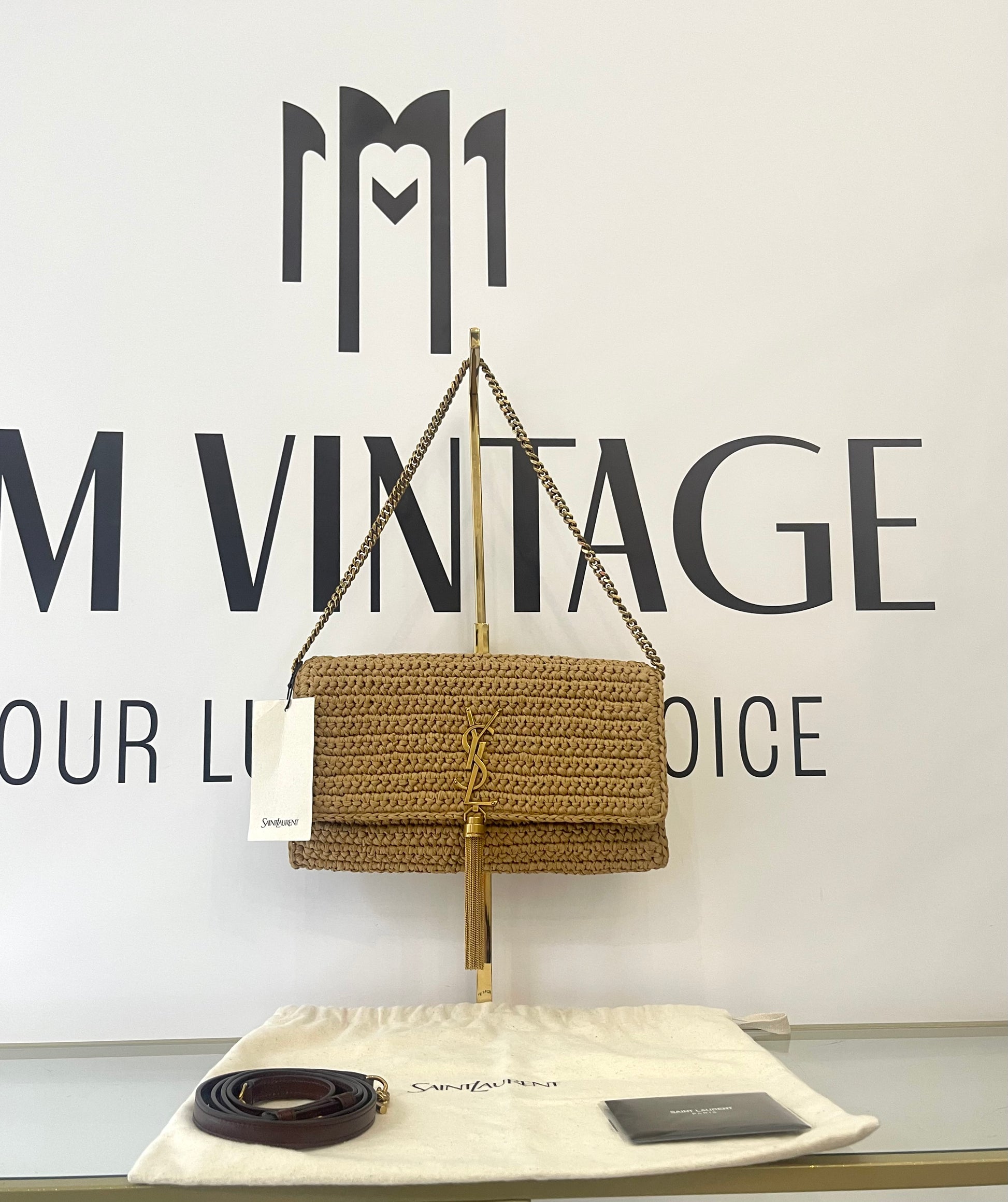 Borsa Kate 99 in rafia con nappina Saint Laurent