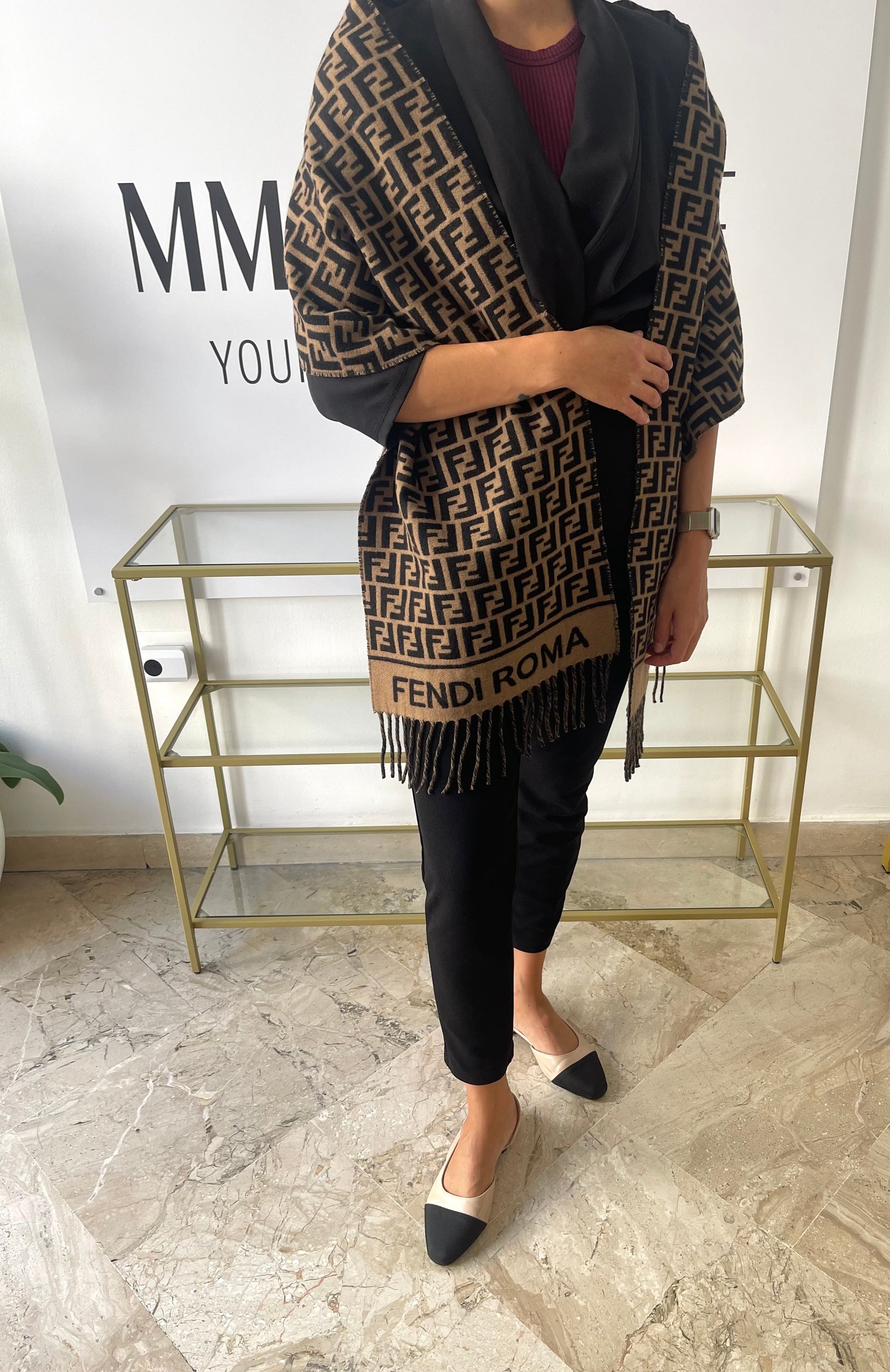 Sciarpa FF nero/tabacco Fendi