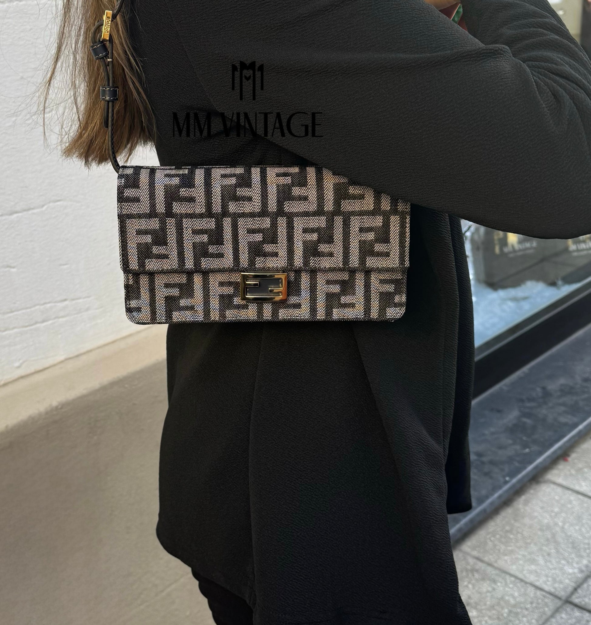 Wallet On Chain Baguette in denim Fendi