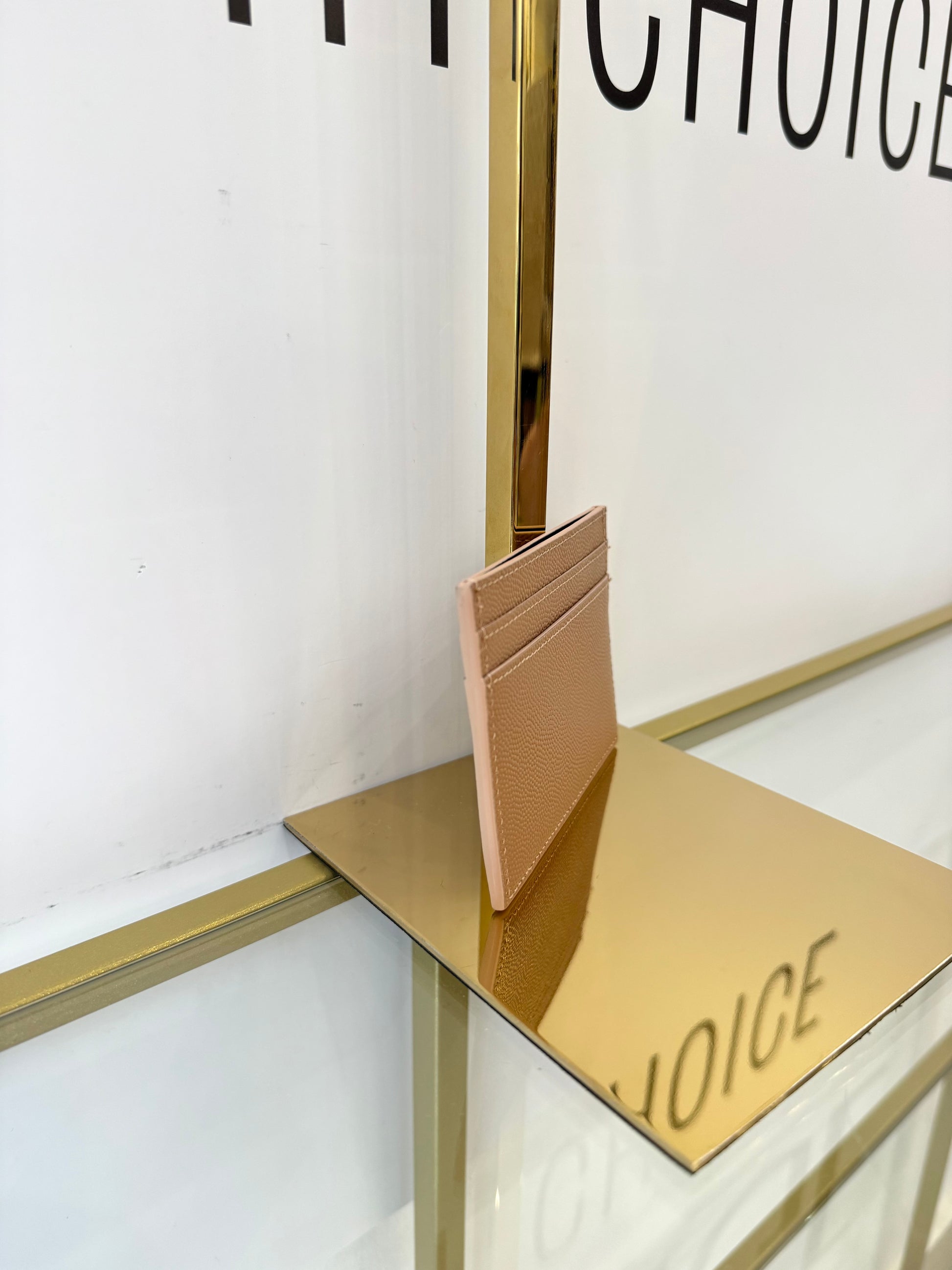 Portacarte in pelle martellata Saint Laurent beige scuro