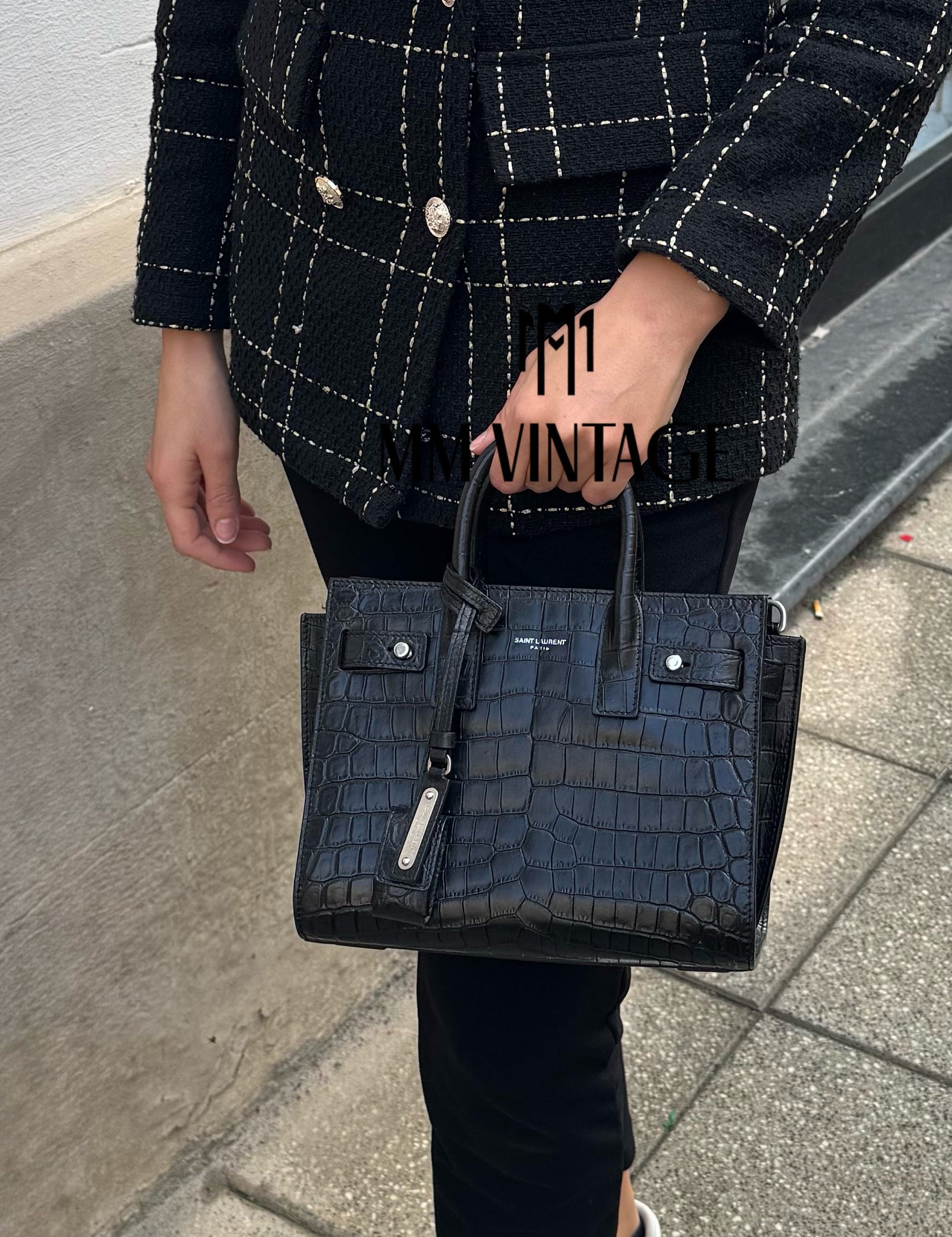 Borsa Sac De Jour Nano Goffrata Coccodrillo Saint Laurent