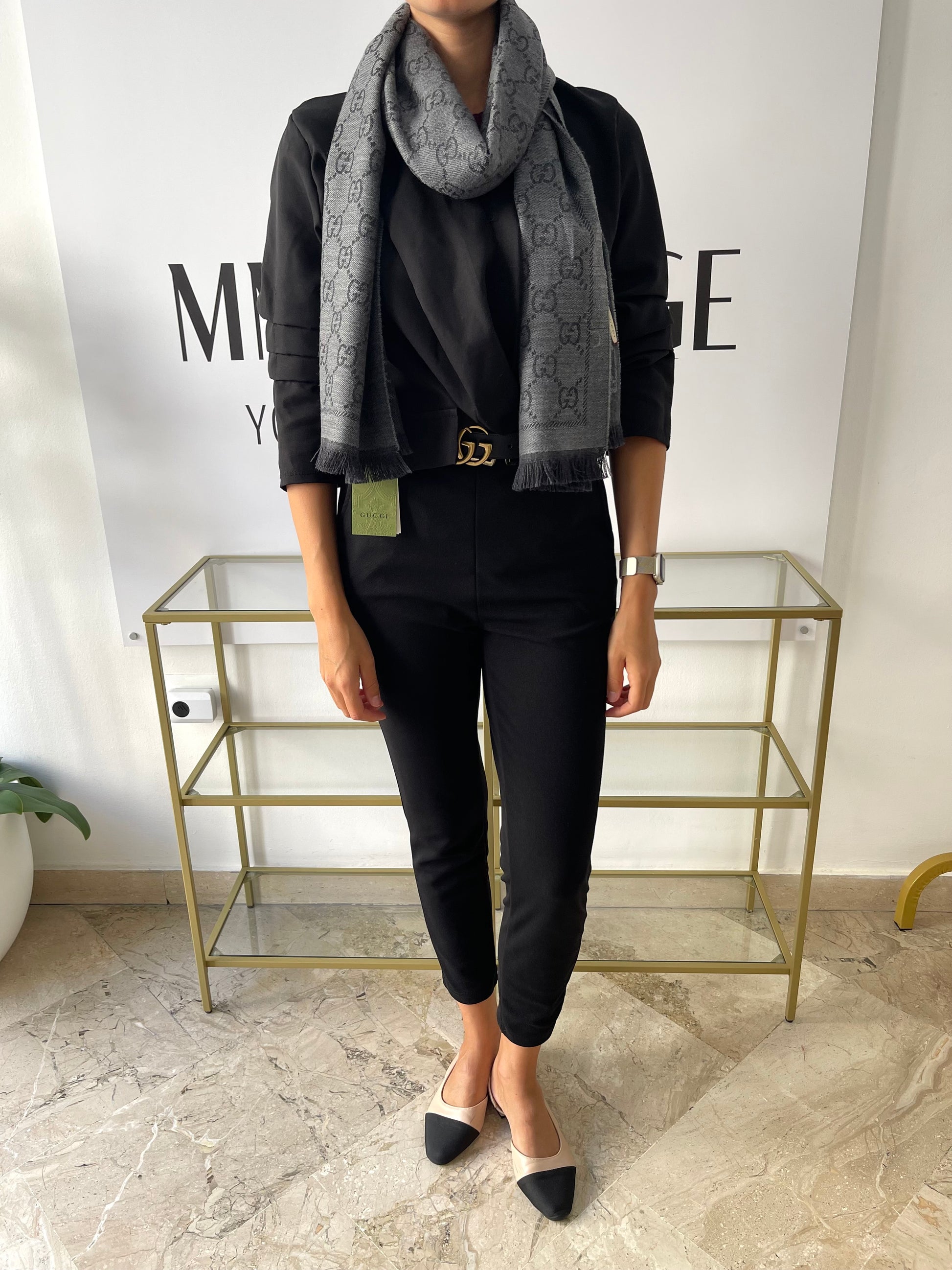 Sciarpa GG jacquard grigio antracite Gucci