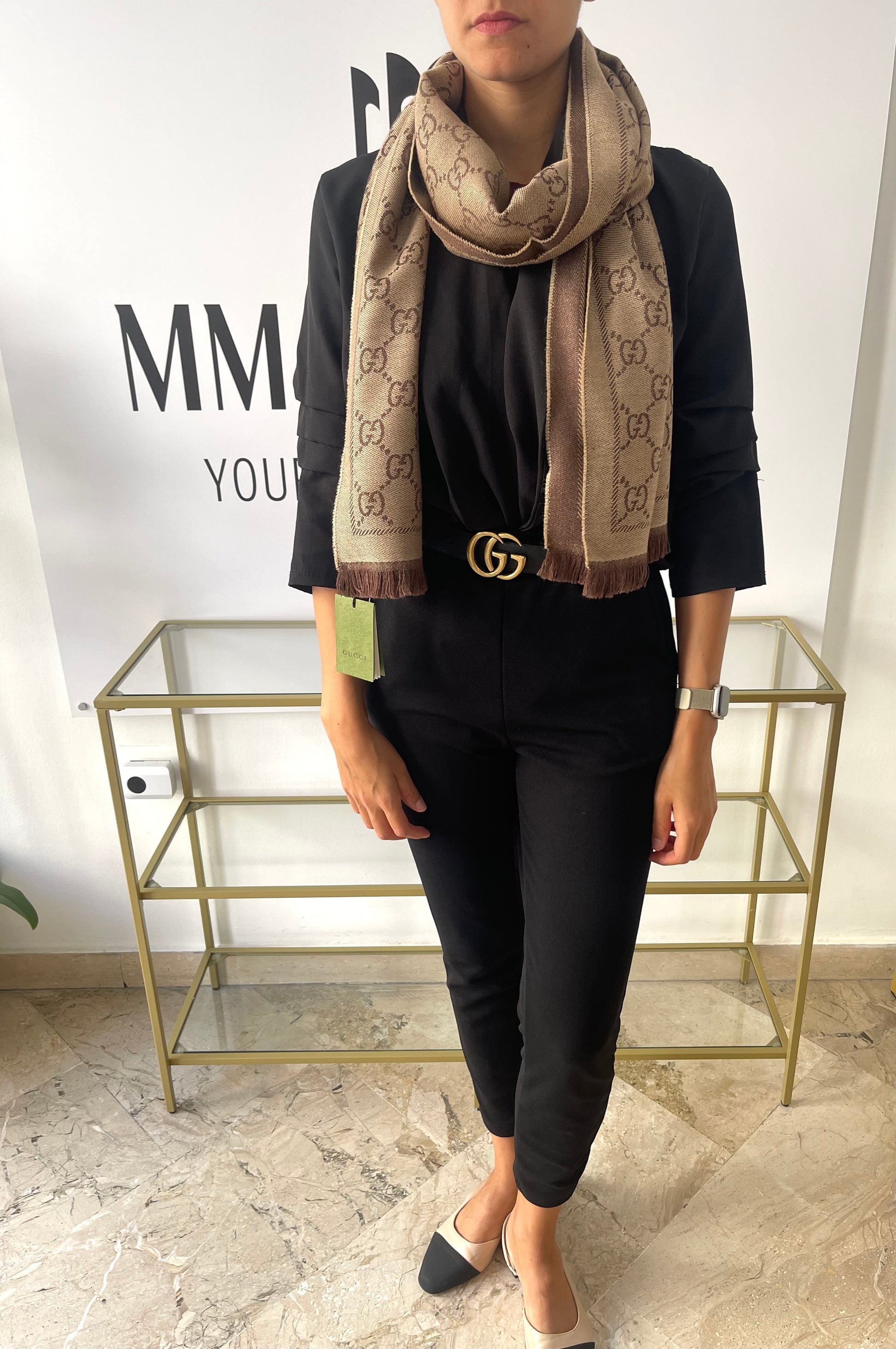 Sciarpa GG jacquard sabbia/marrone Gucci