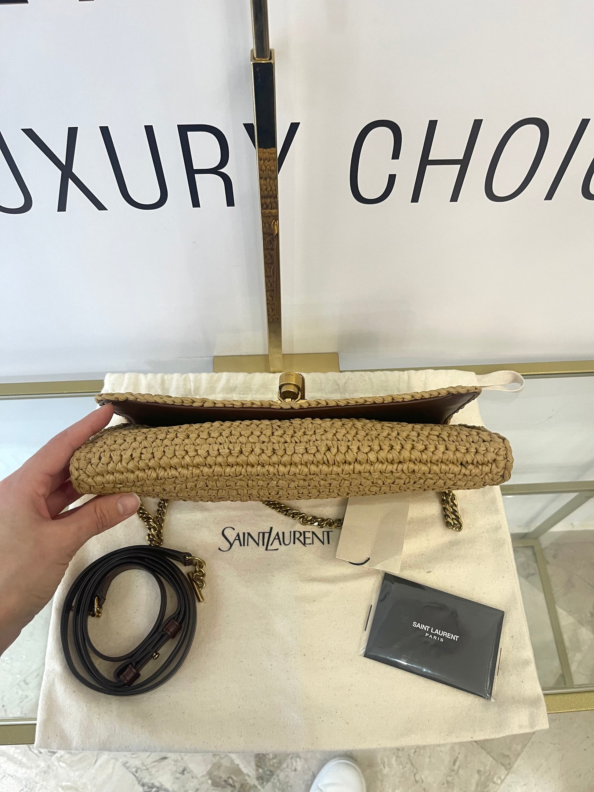 Borsa Kate 99 in rafia con nappina Saint Laurent