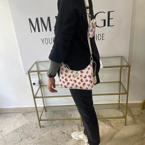 Borsa Re-Edition 2005 in Re-Nylon e Saffiano con motivo rose Prada