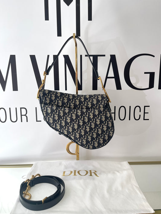 Borsa Saddle Jacquard Oblique blu Dior
