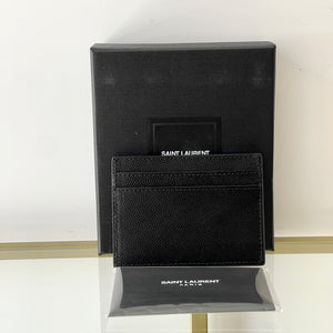 Portacarte con logo oro in pelle martellata YSL