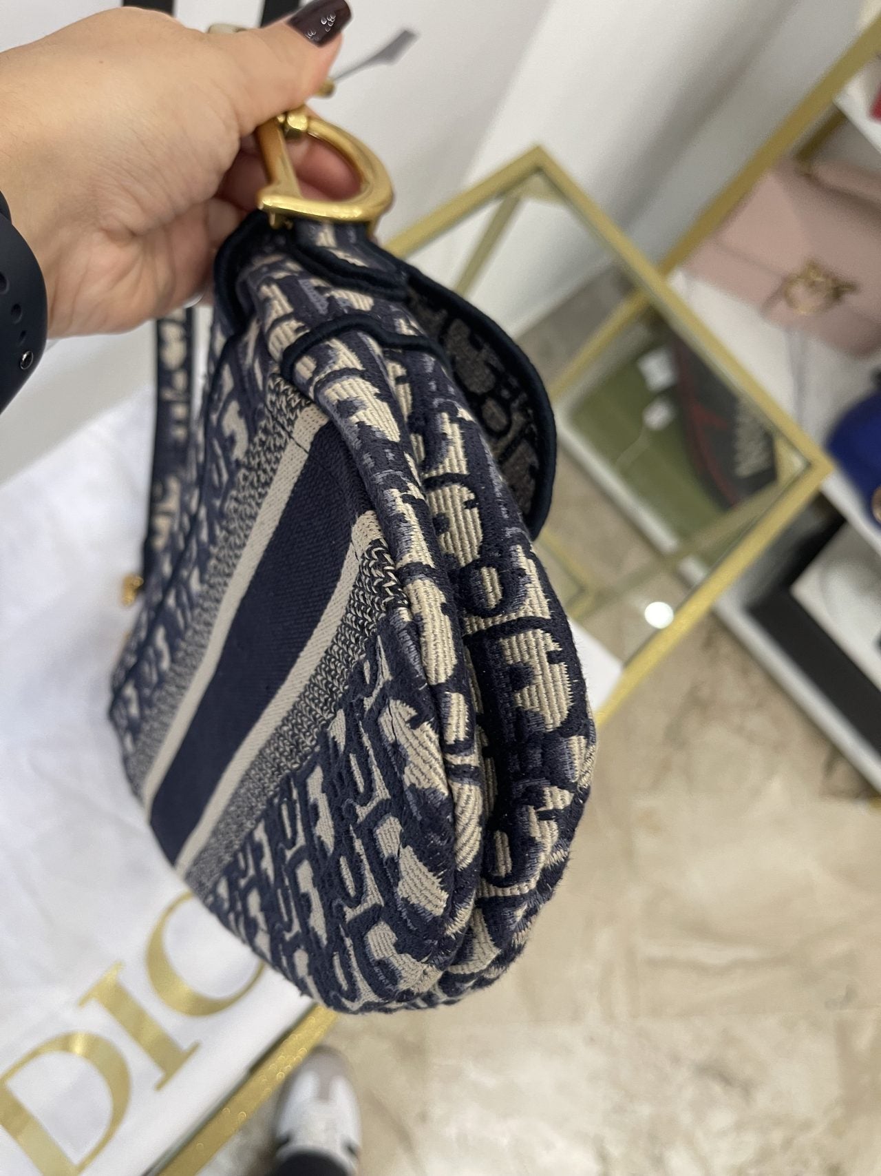 Borsa Saddle ricamo Dior oblique blu