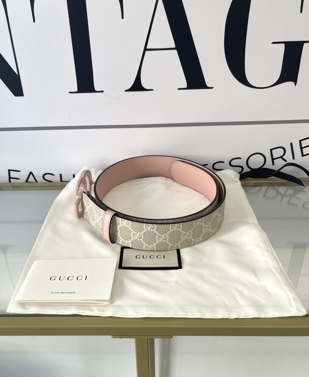 Cintura GG Supreme beige/rosa 4 cm Gucci