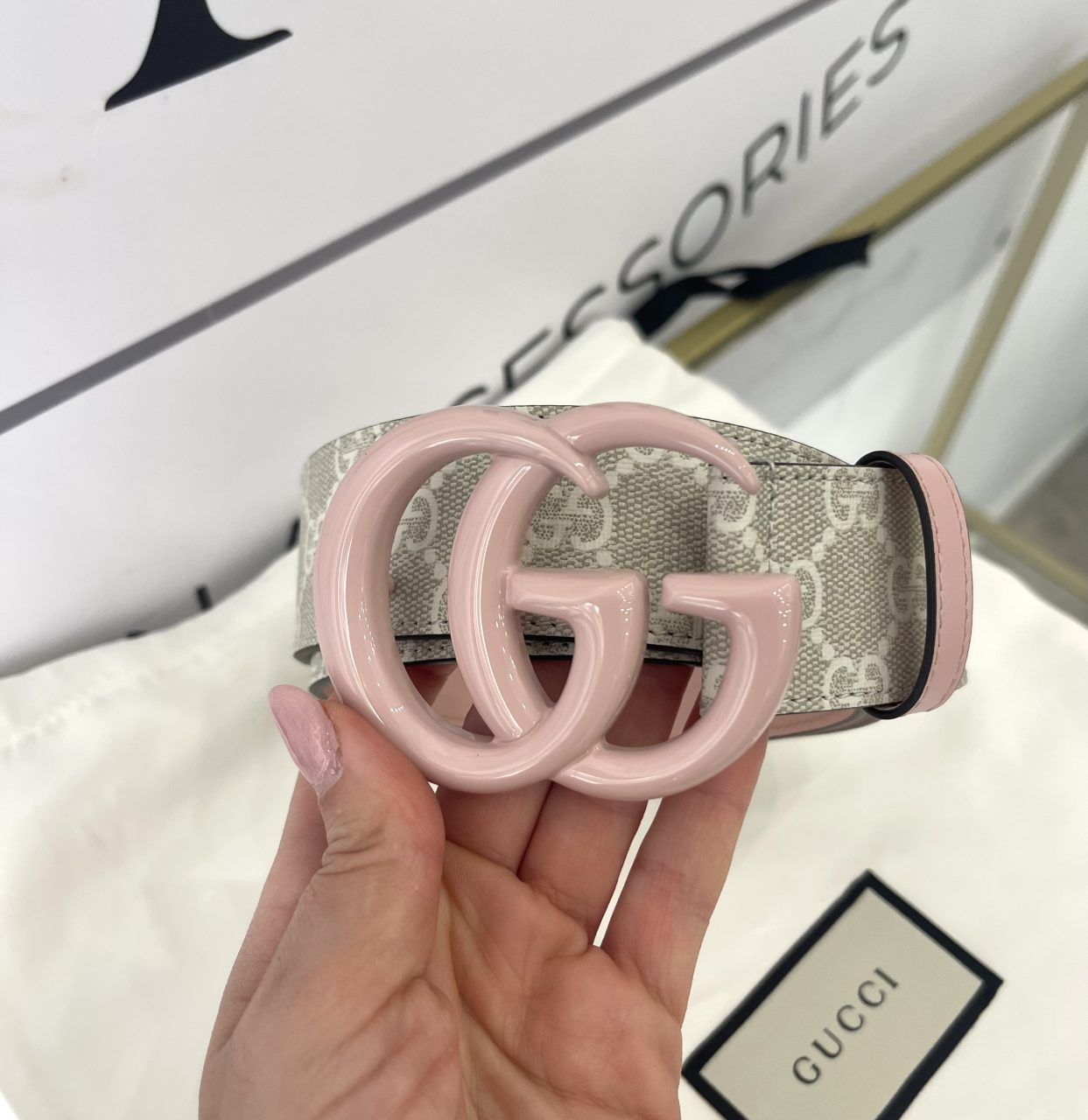 Cintura GG Supreme beige/rosa 4 cm Gucci