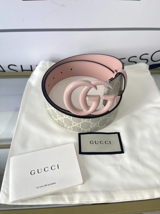 Cintura GG Supreme beige/rosa 4 cm Gucci