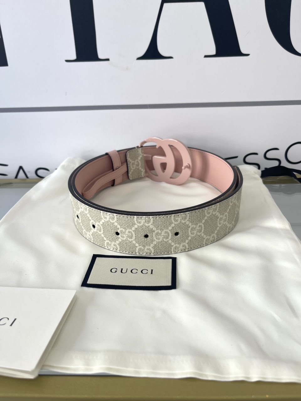 Cintura GG Supreme beige/rosa 4 cm Gucci